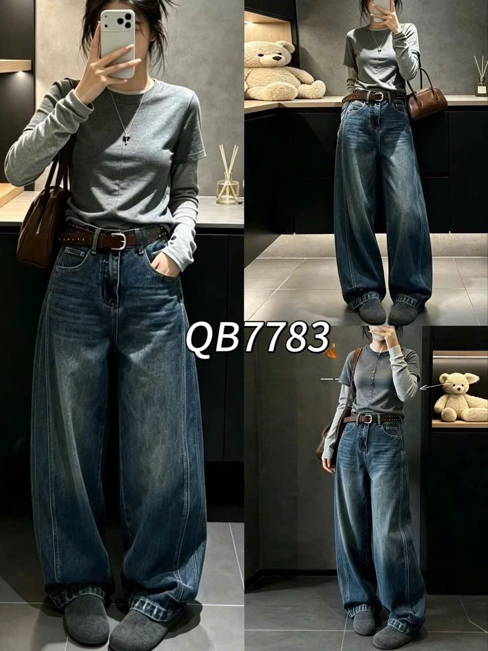 QB7783 Quần jean ống rộng