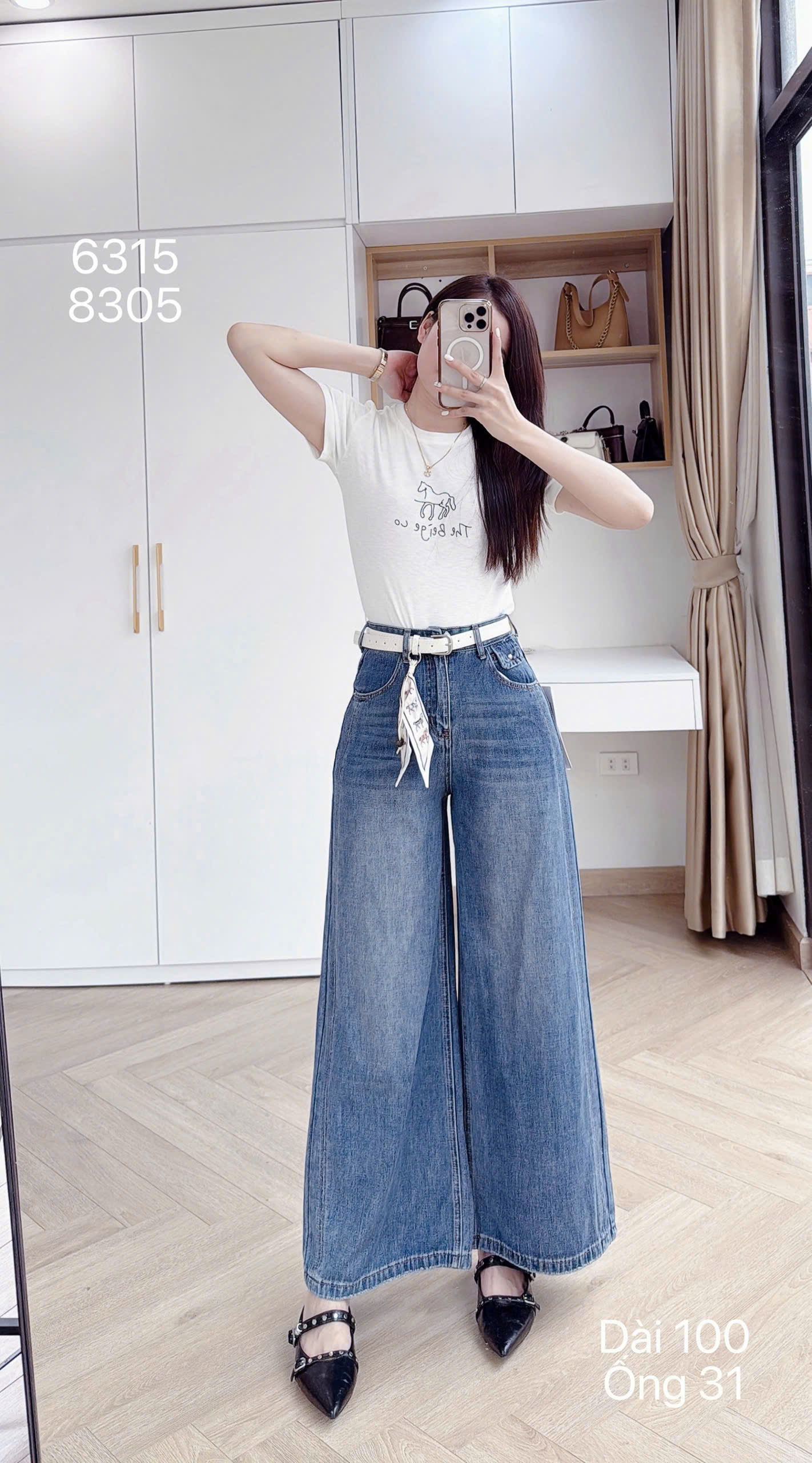 QB8305 Quần bò xuông đai dây ngựa