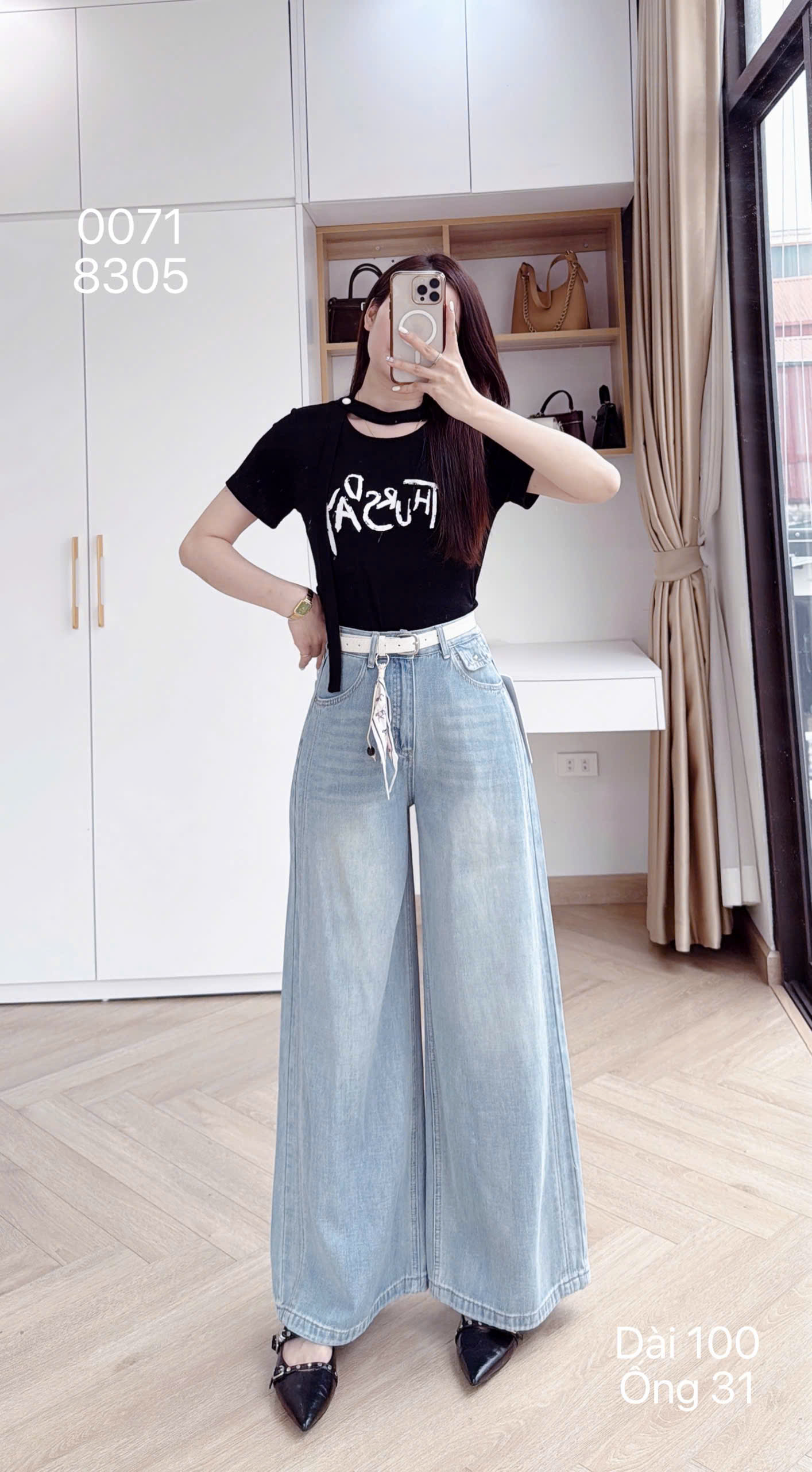 QB8305 Quần bò xuông đai dây ngựa