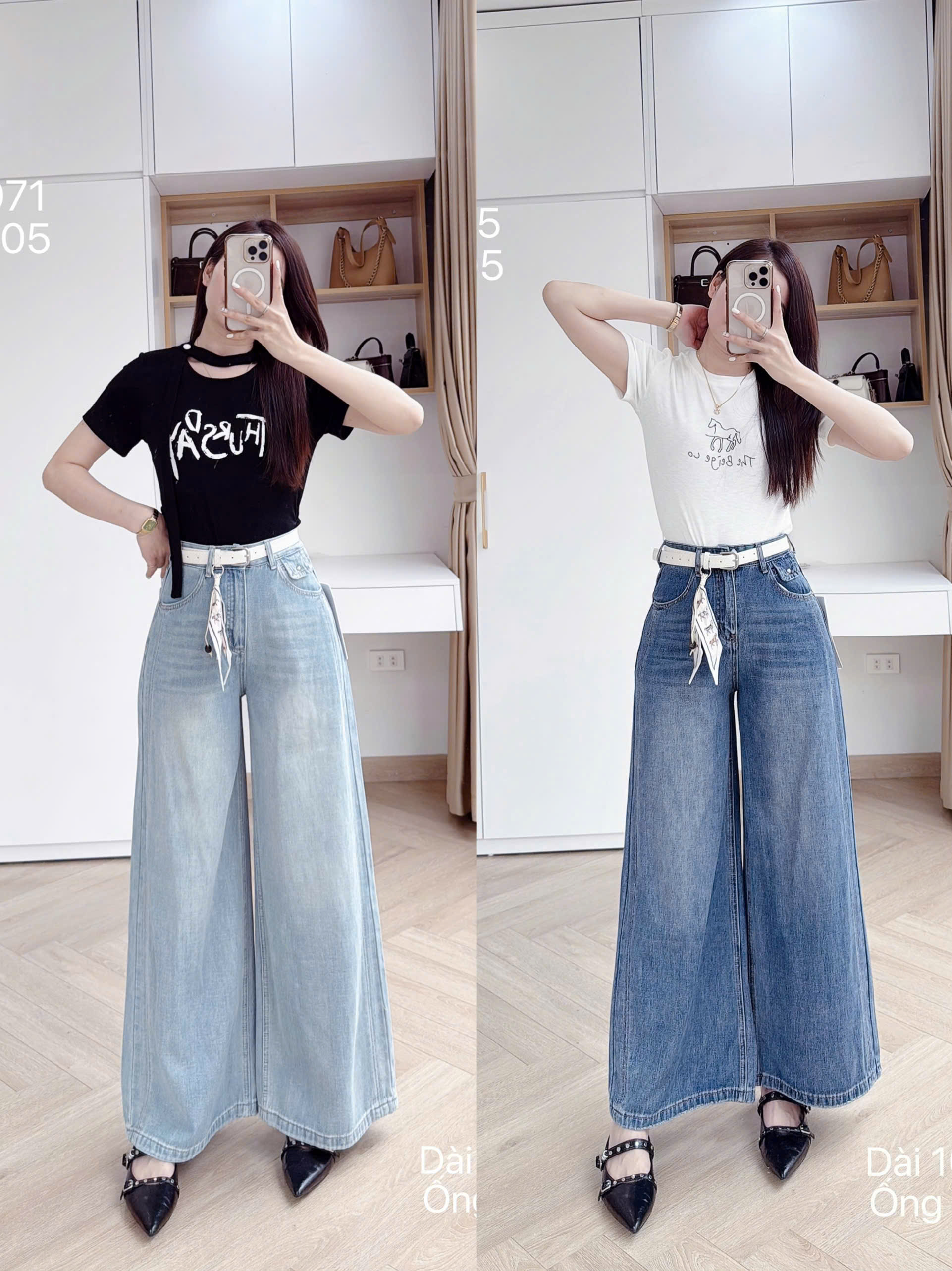 QB8305 Quần bò xuông đai dây ngựa