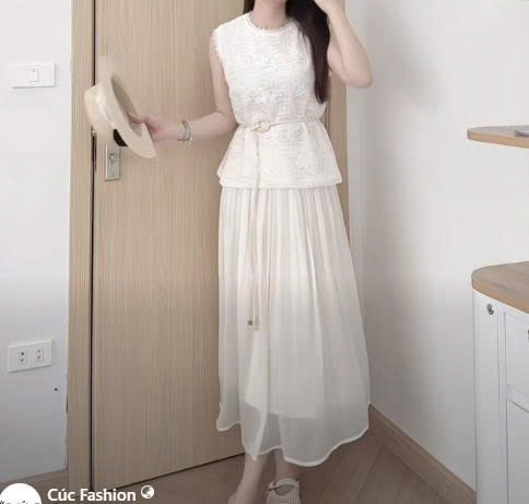 SB05 Set bộ sát nách váy voan kèm đai