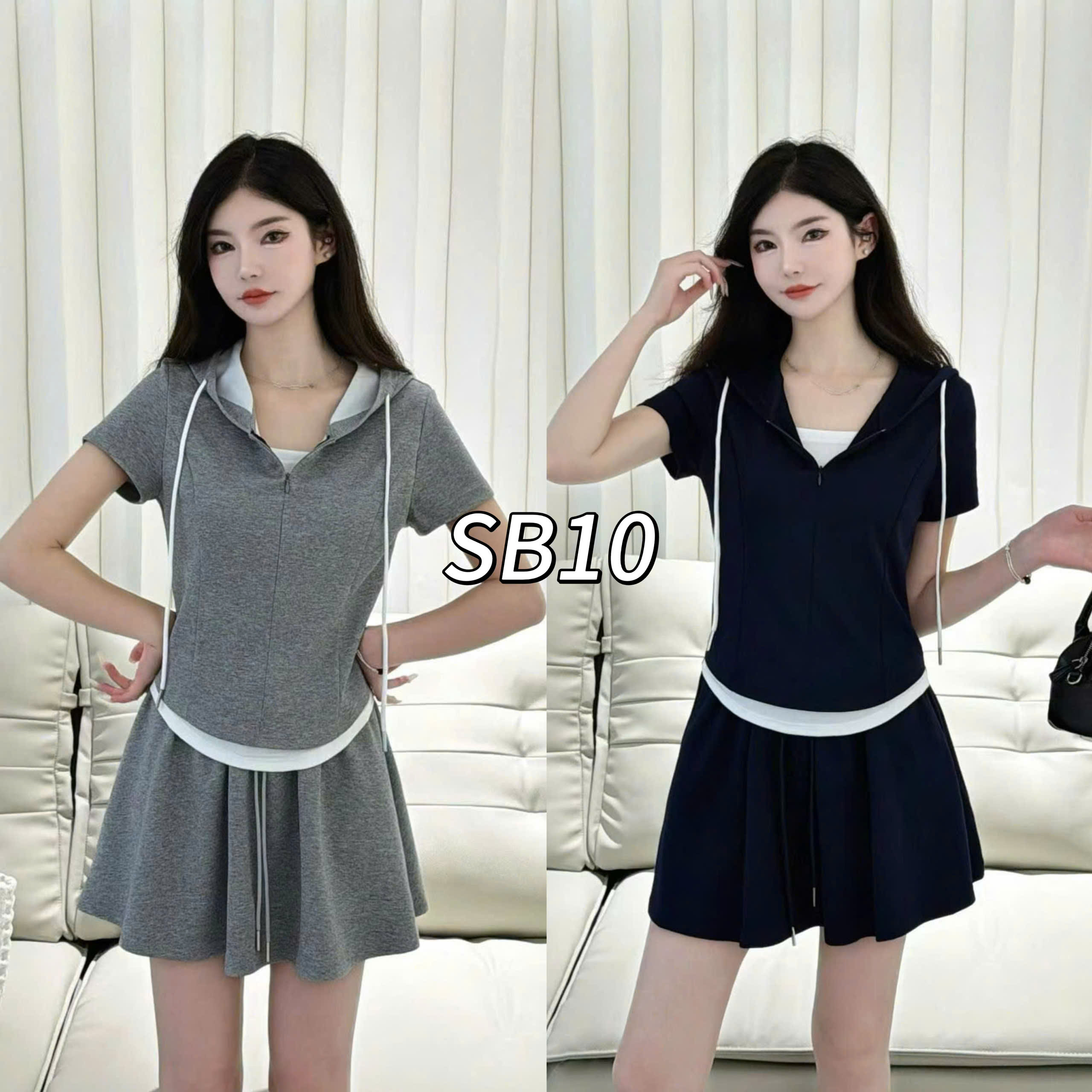 SB10 Sét chân váy xòe áo phối trắng
