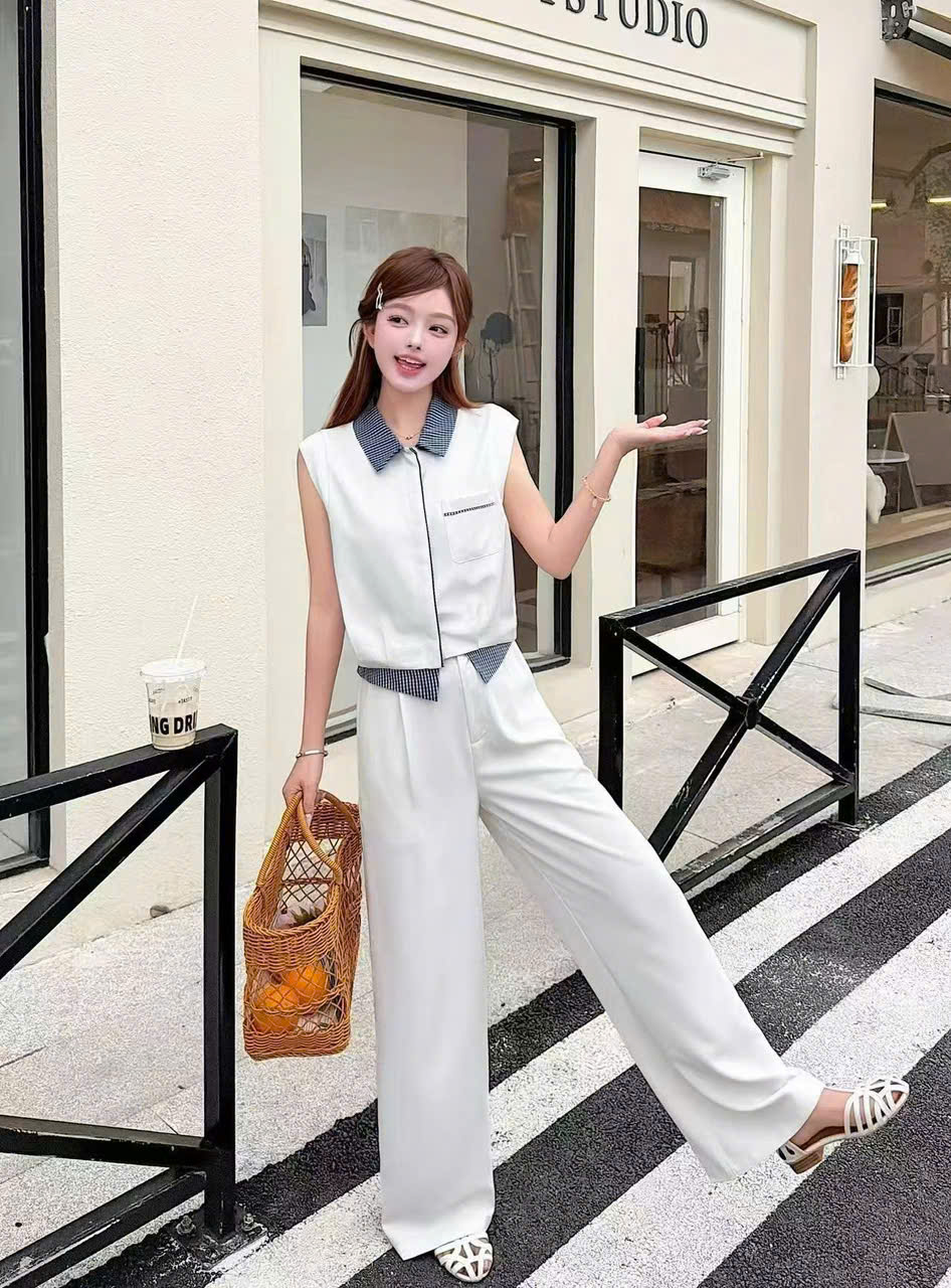 SB1520 Set bộ áo sát nách quần xuông phối caro