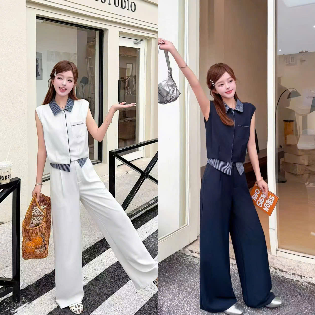 SB1520 Set bộ áo sát nách quần xuông phối caro