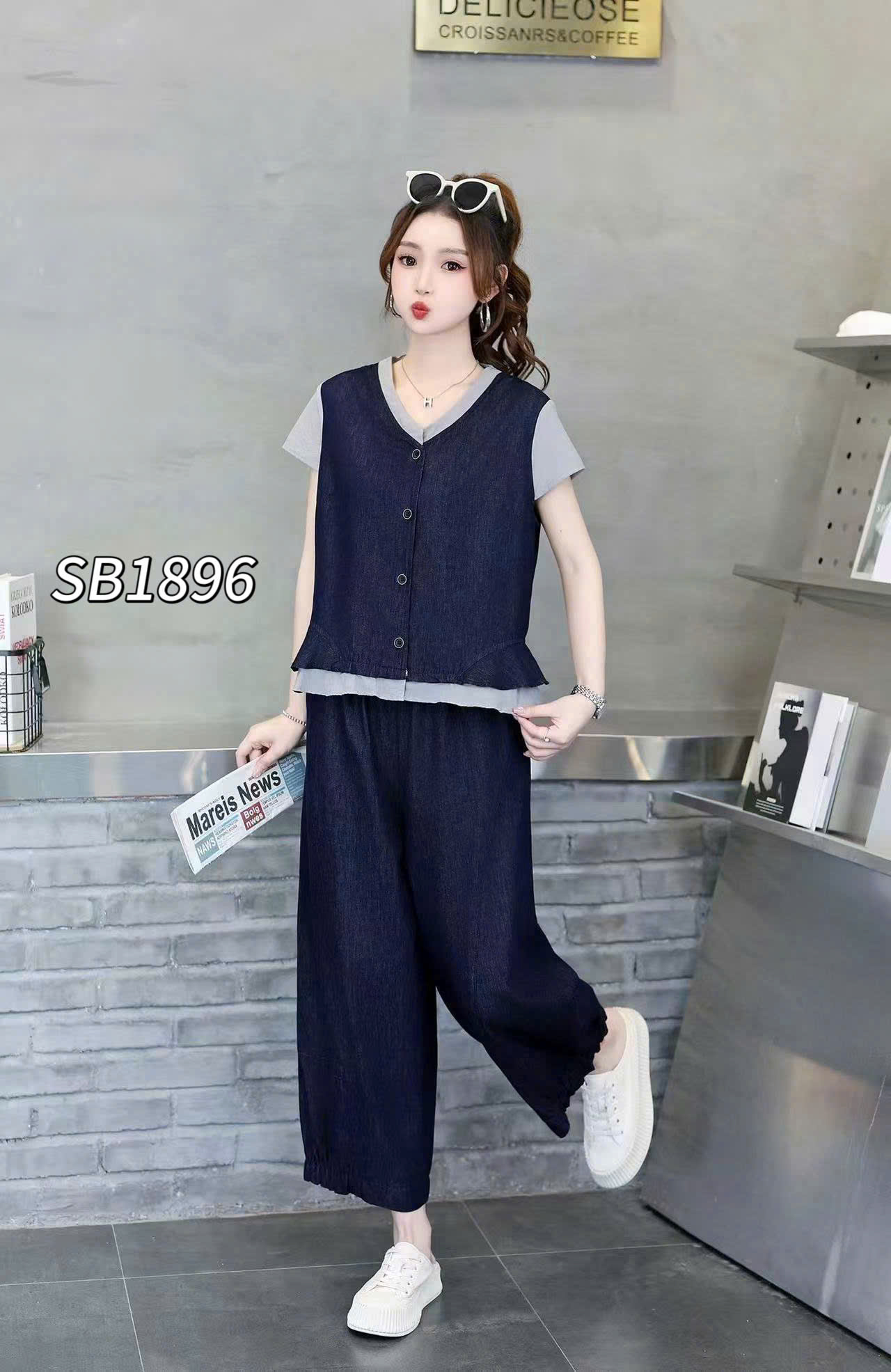 SB1896 set áo cổ V phối cổ