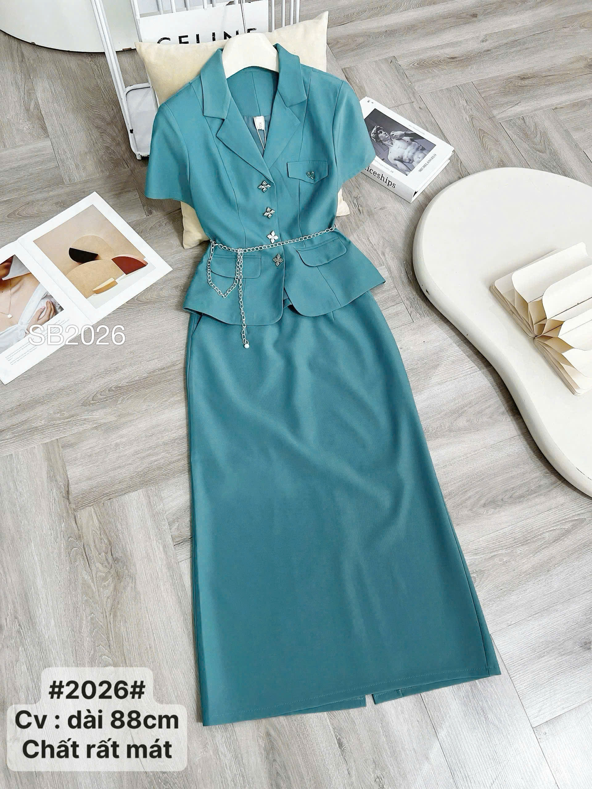 SB2026 set áo vest cộc cv dài 88