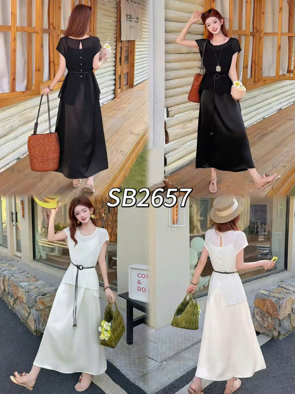 SB2657 Sét váy áo cổ thuyền kèm đai