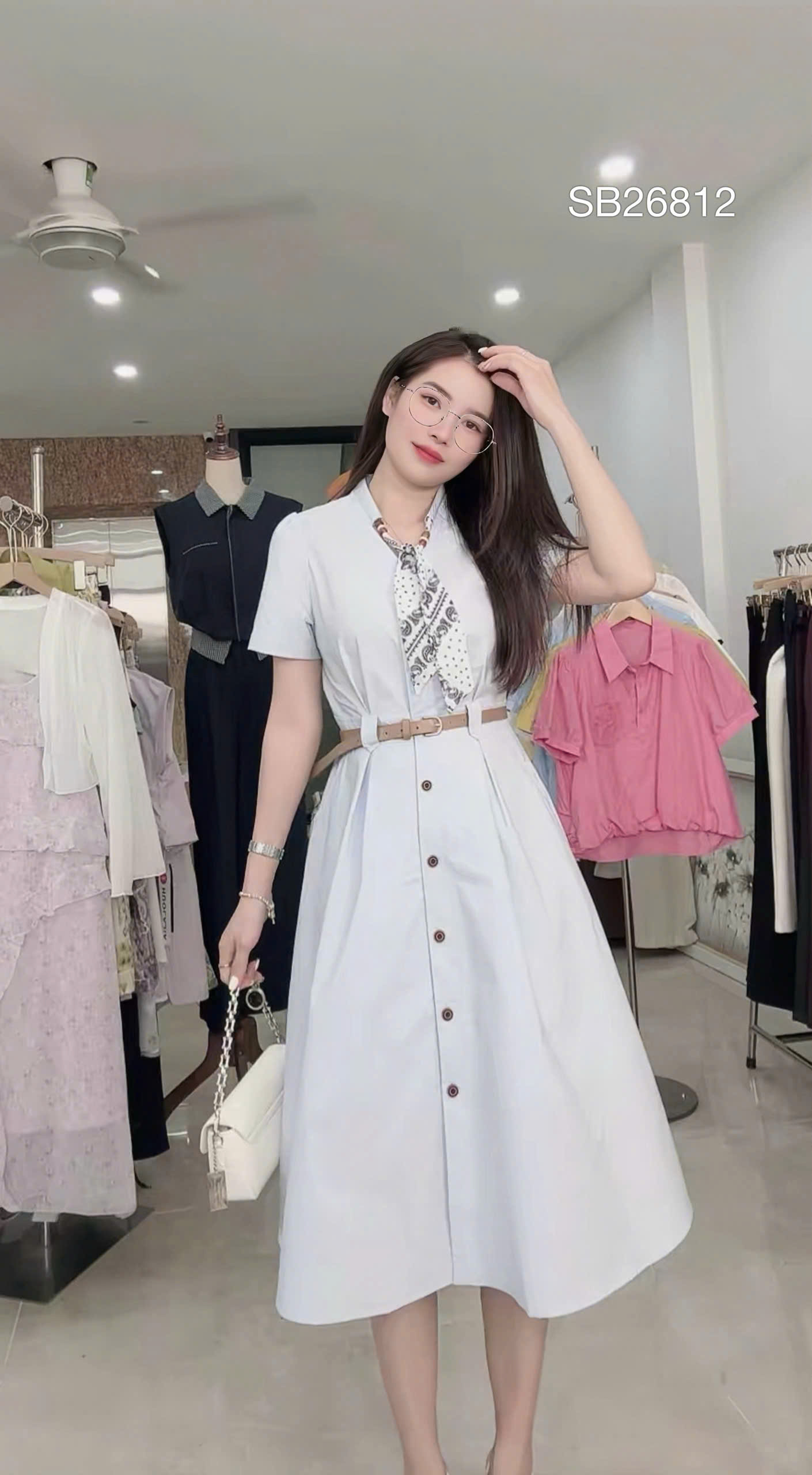 SB26812 Set váy kèm đai khăn cổ