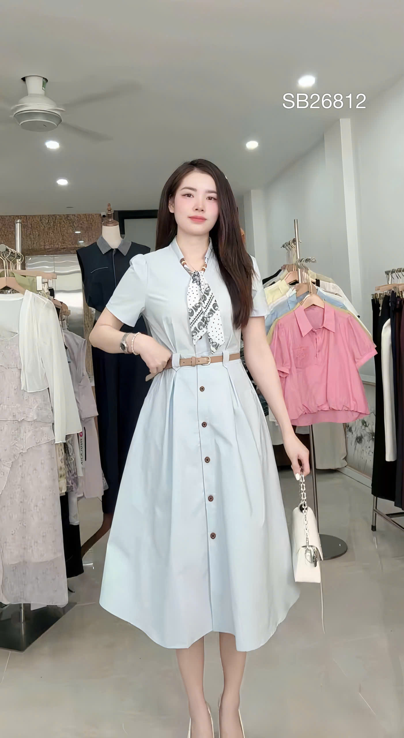 SB26812 Set váy kèm đai khăn cổ