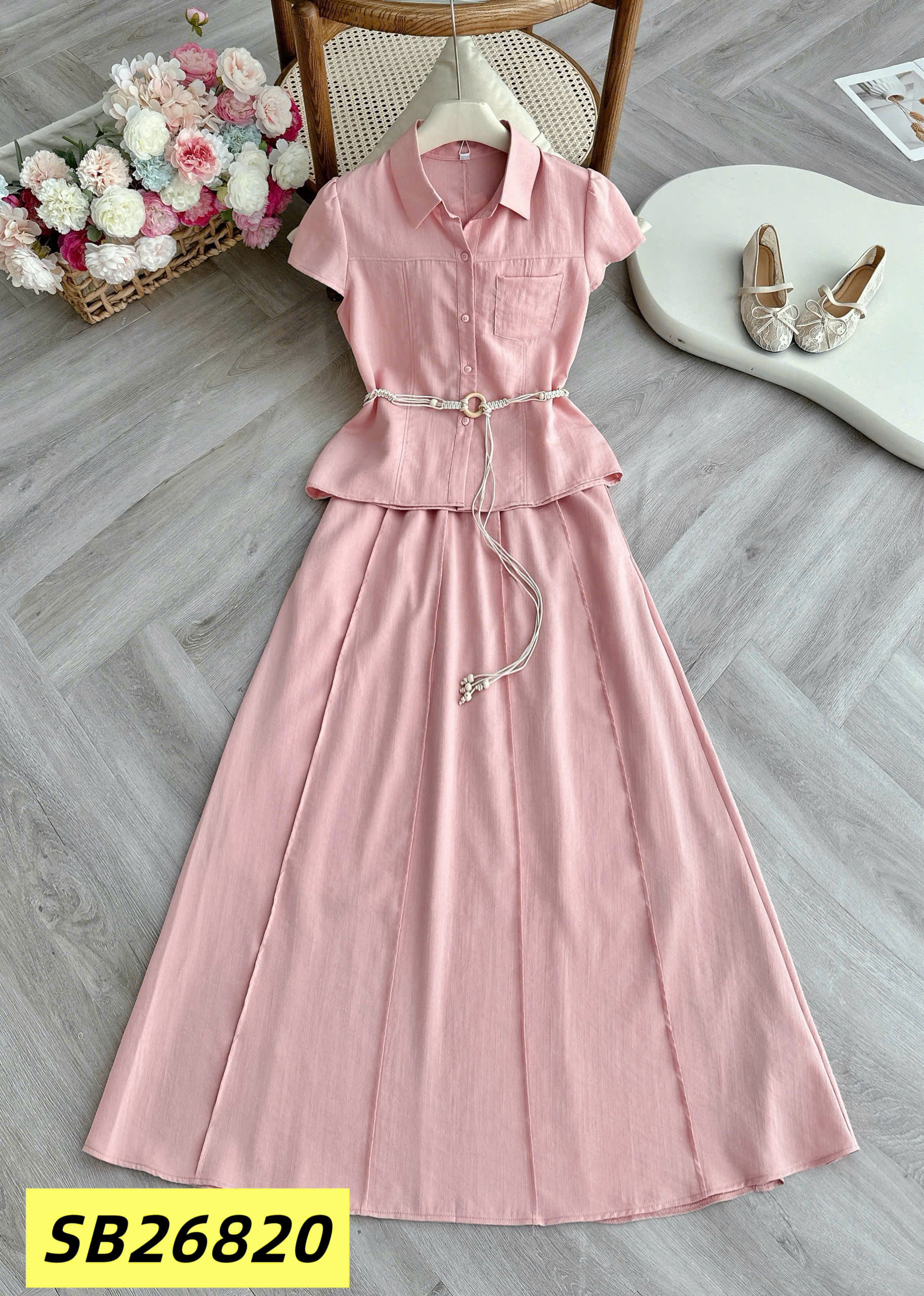 SB26820 Set váy liền túi ngực