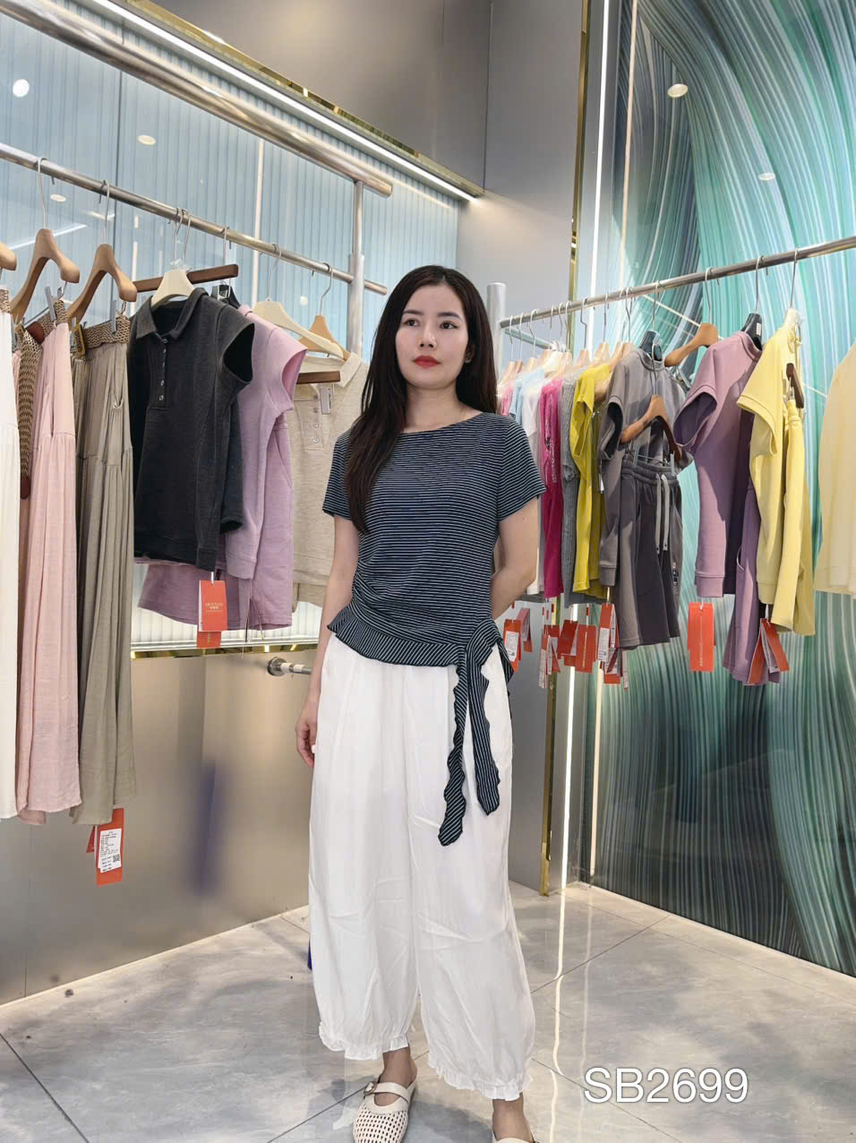SB2699 Sét áo kẻ quần bo trắng