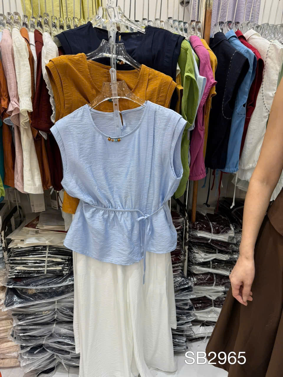 SB2965 Sét bộ cổ tròn buộc dây eo