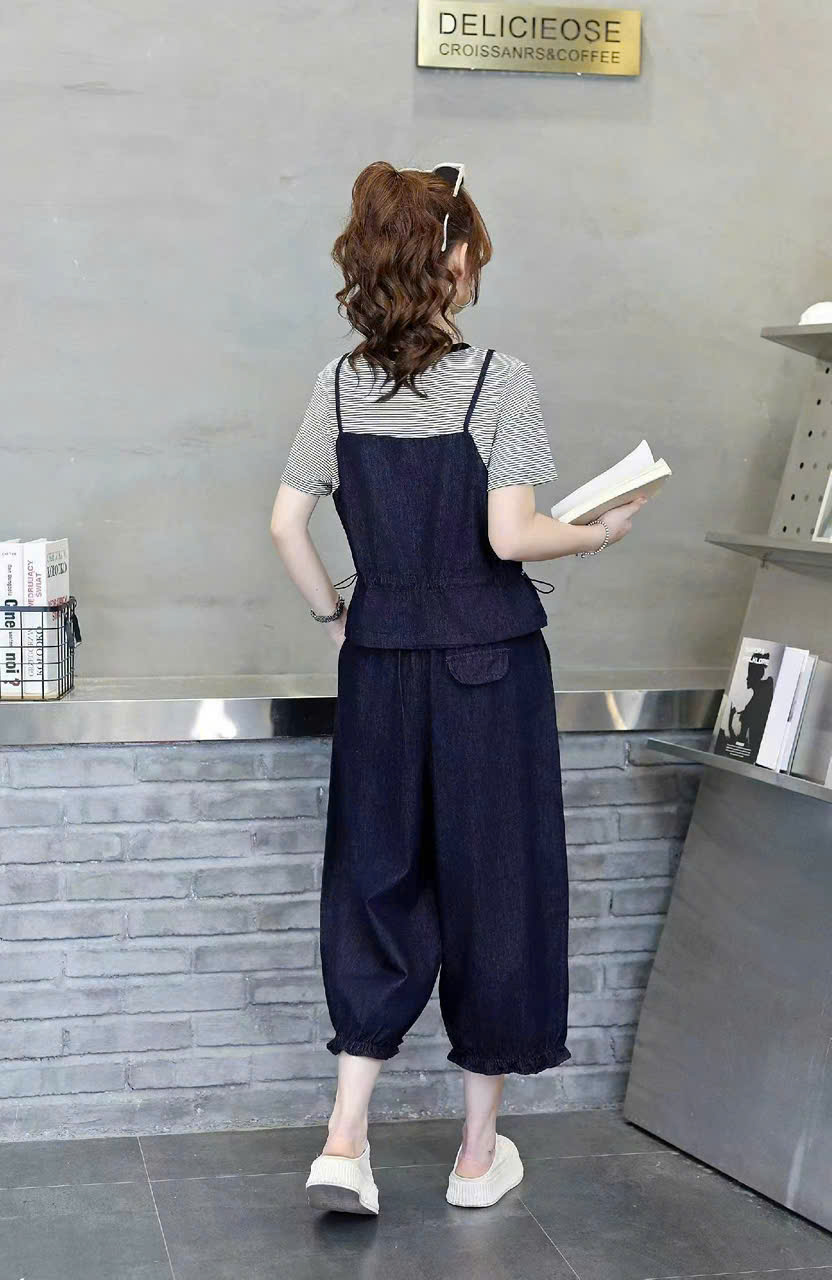 SB2998 Set bò áo kẻ quần lỡ