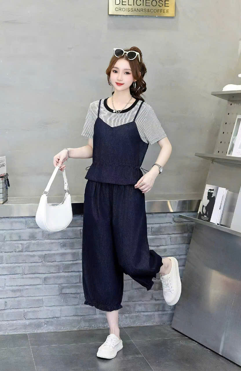 SB2998 Set bò áo kẻ quần lỡ