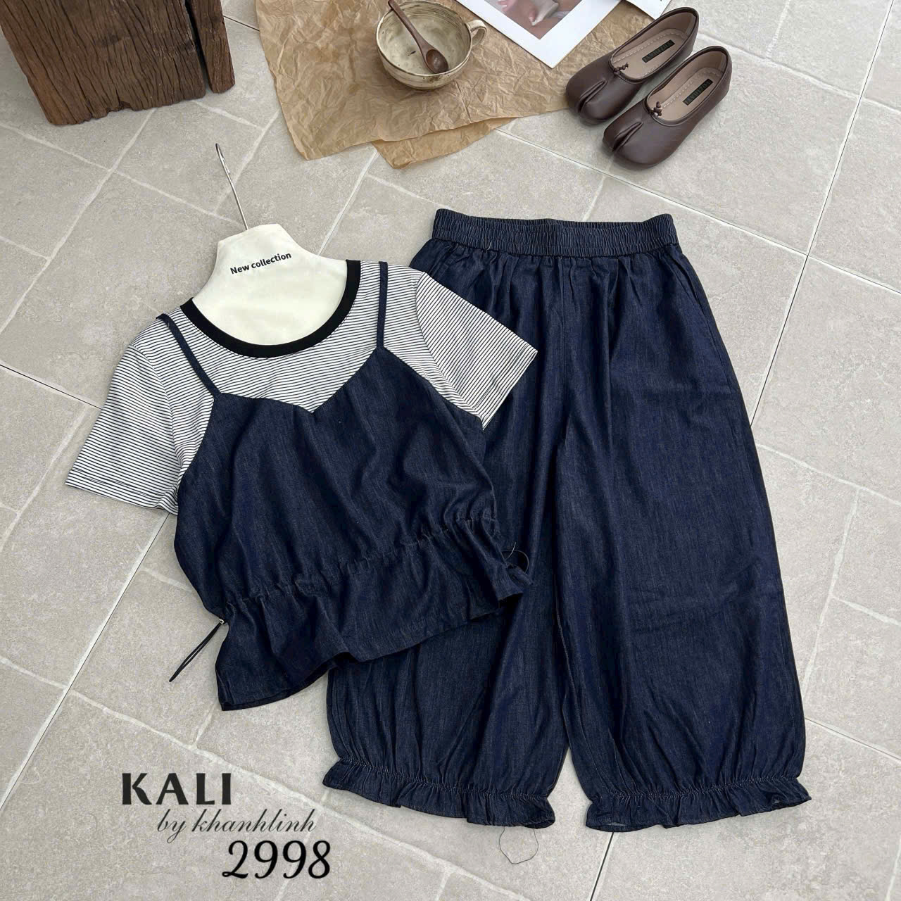 SB2998 Set bò áo kẻ quần lỡ