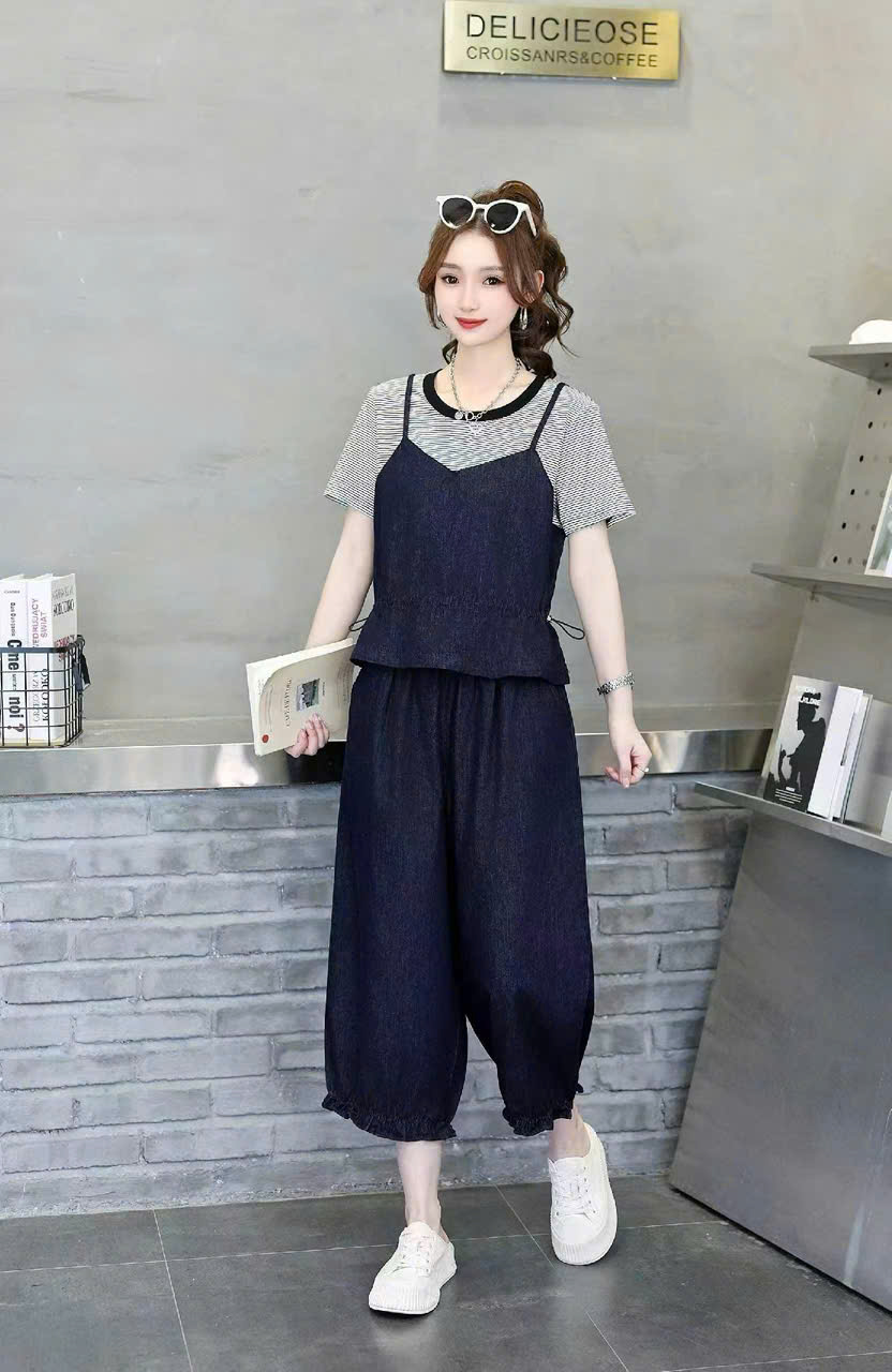 SB2998 Set bò áo kẻ quần lỡ
