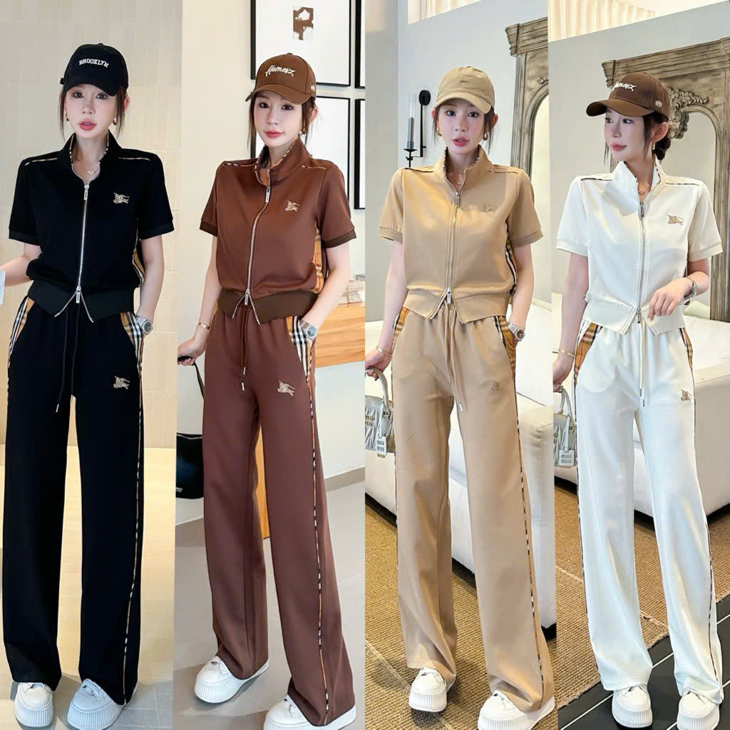 SB587 Set áo khóa quần xuông phối kẻ