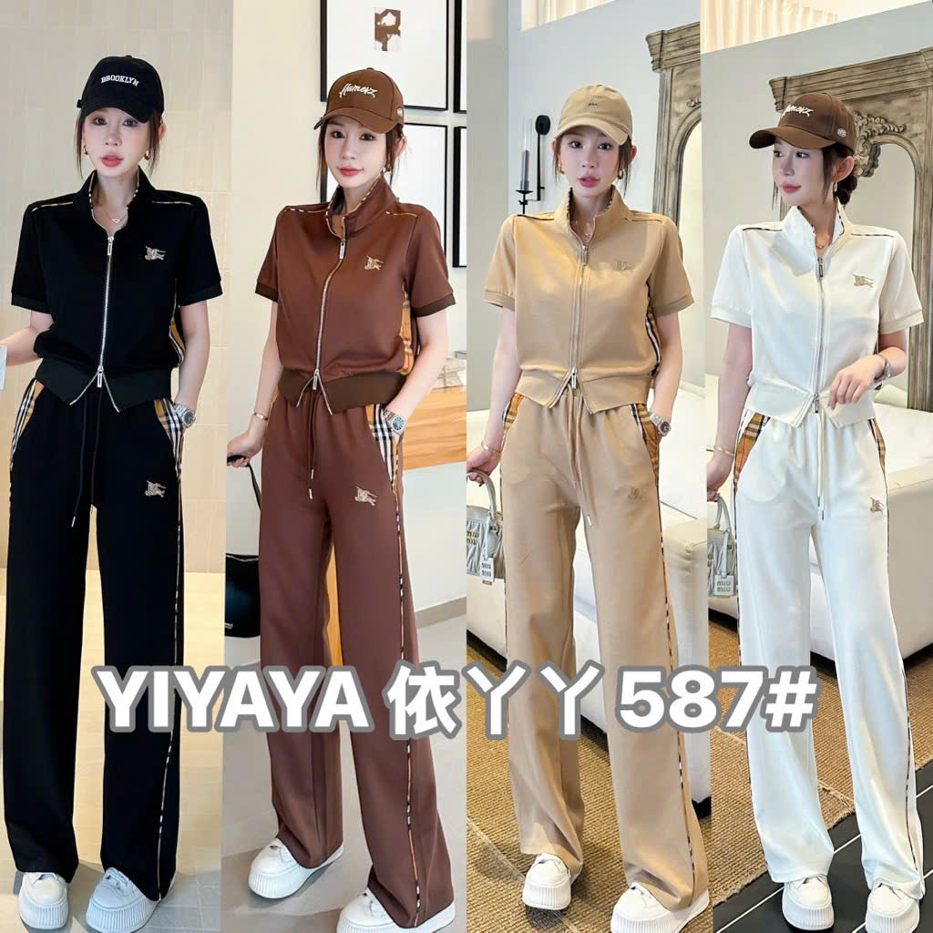 SB587 Set áo khóa quần xuông phối kẻ