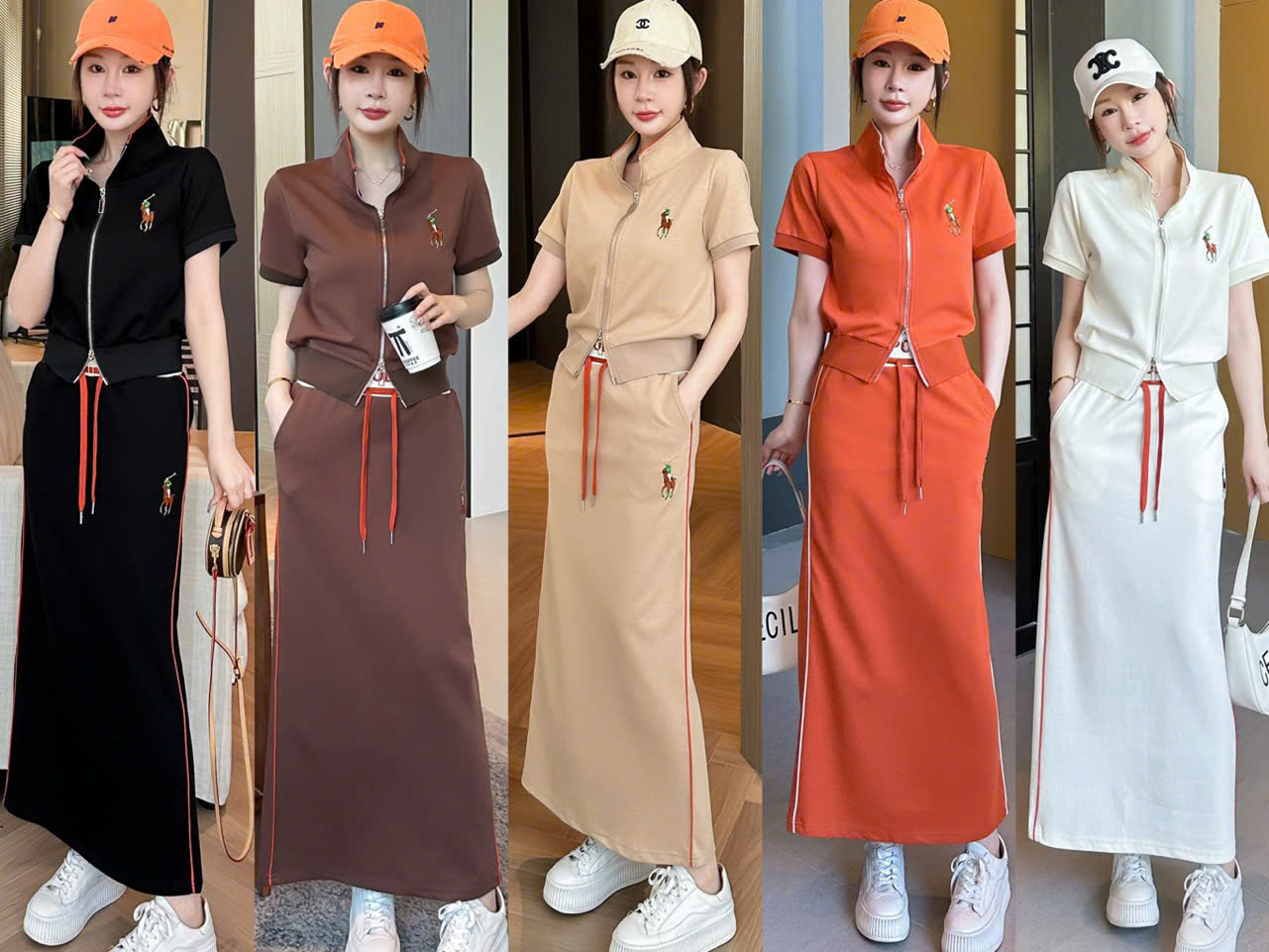 SB6887 Set áo khóa chân váy dài thêu ngựa
