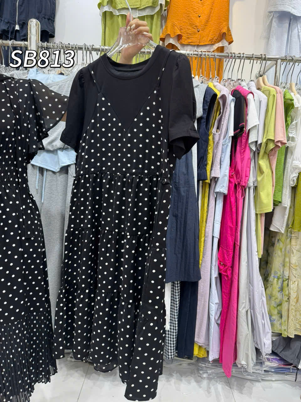 SB813 Sét váy chấm bi 2 dây