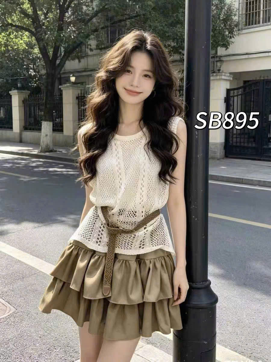 SB895 Sét chân váy tầng áo lưới
