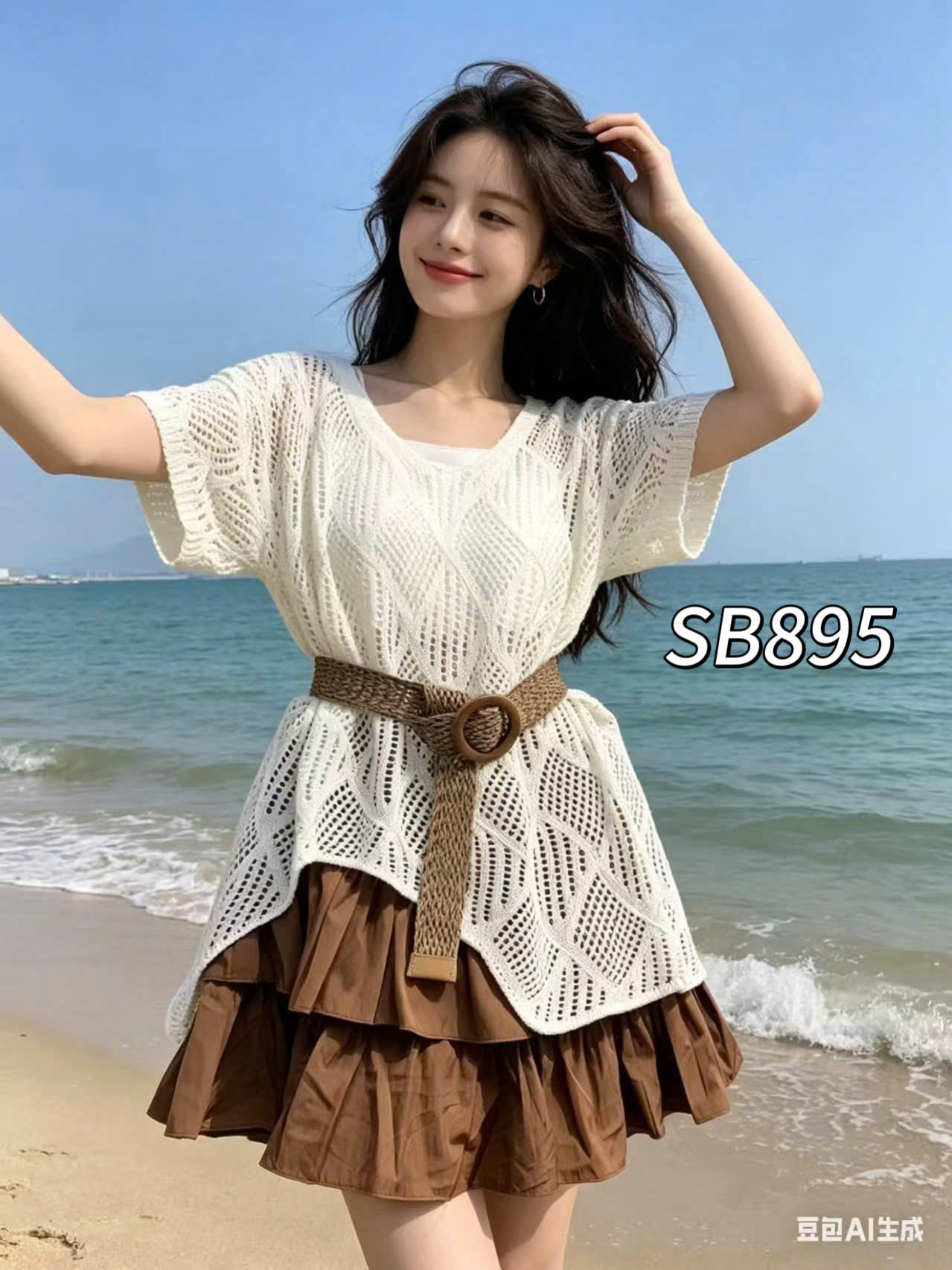 SB895 Sét chân váy tầng áo lưới