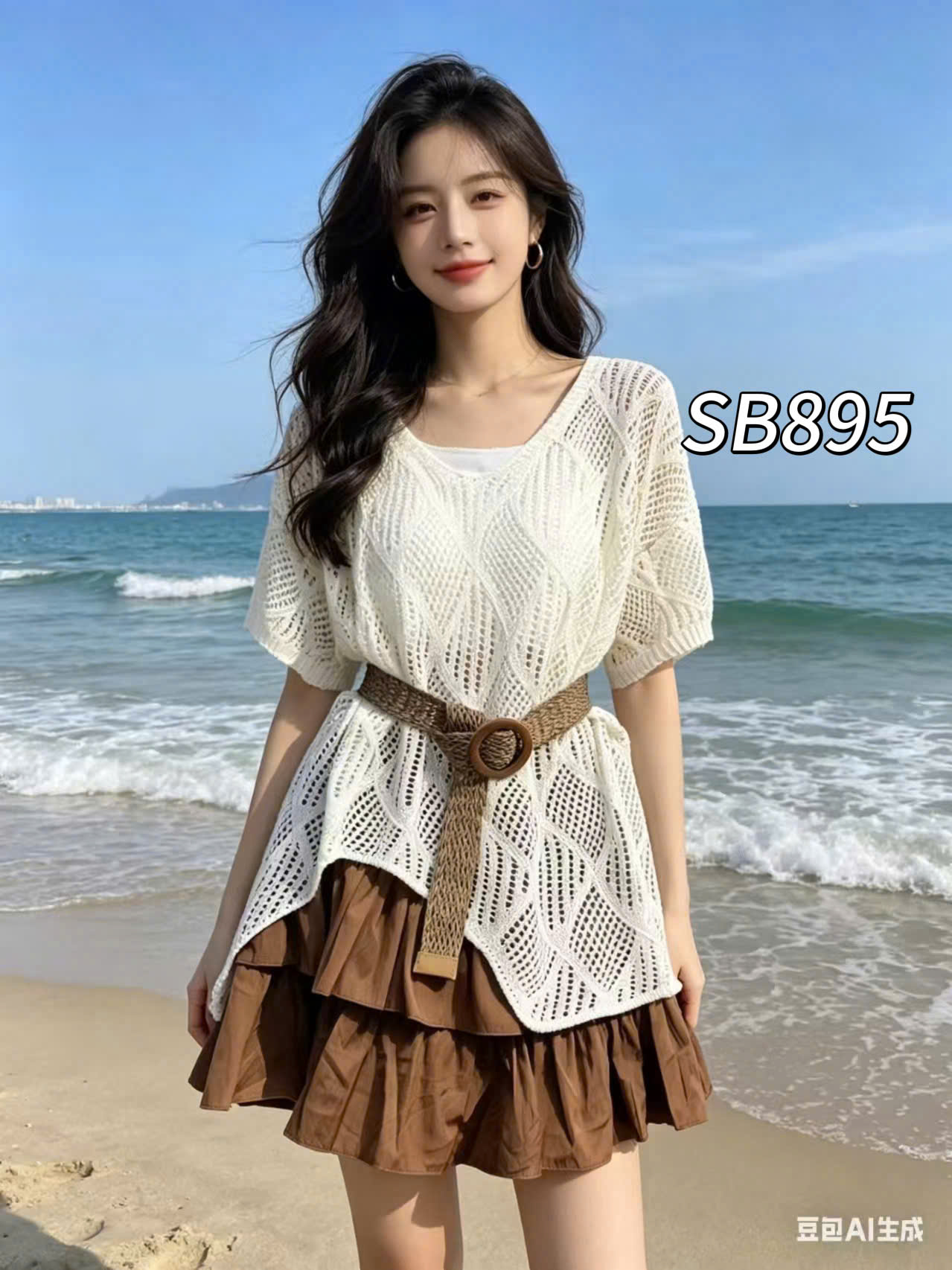 SB895 Sét chân váy tầng áo lưới