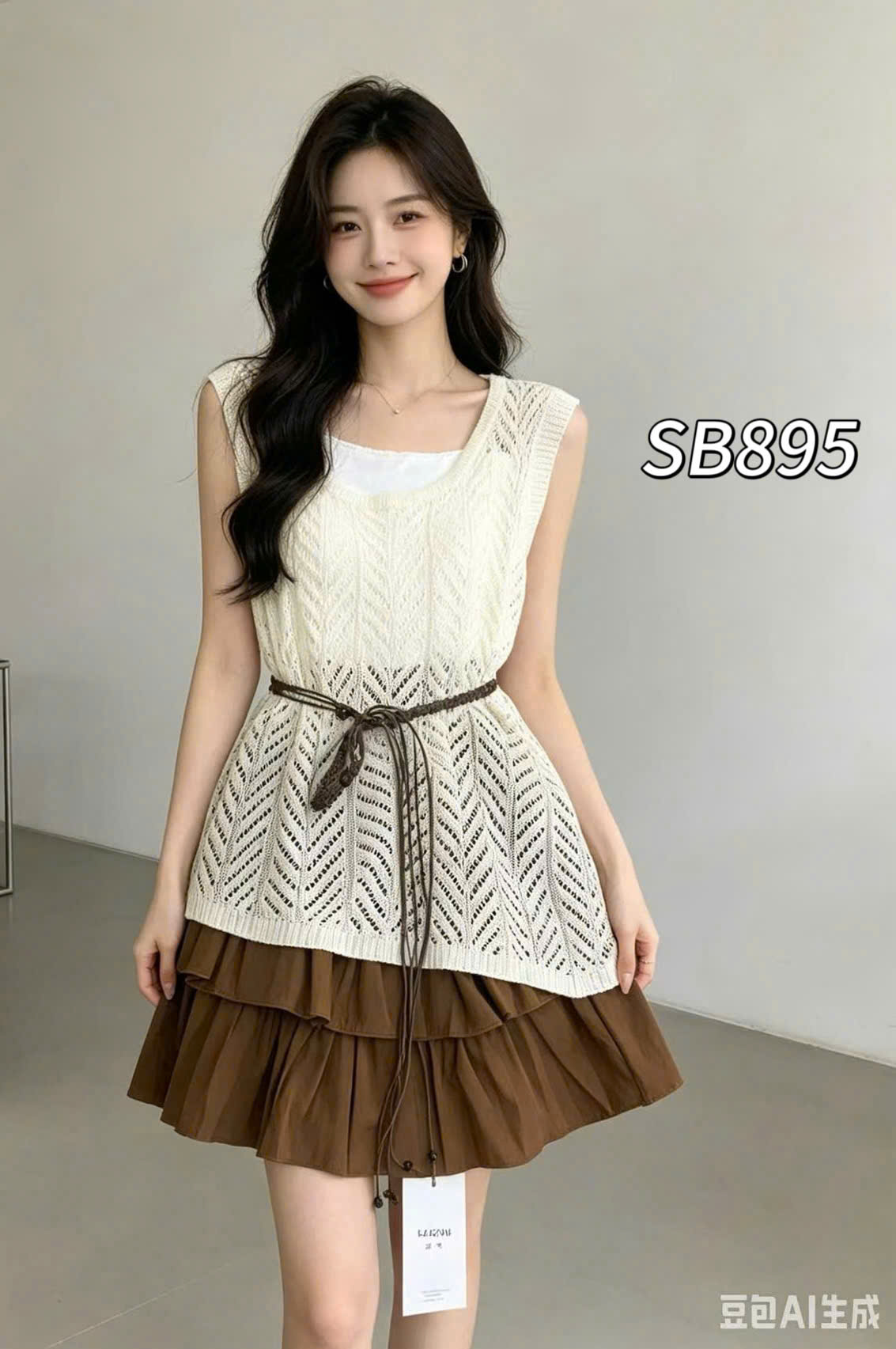 SB895 Sét chân váy tầng áo lưới