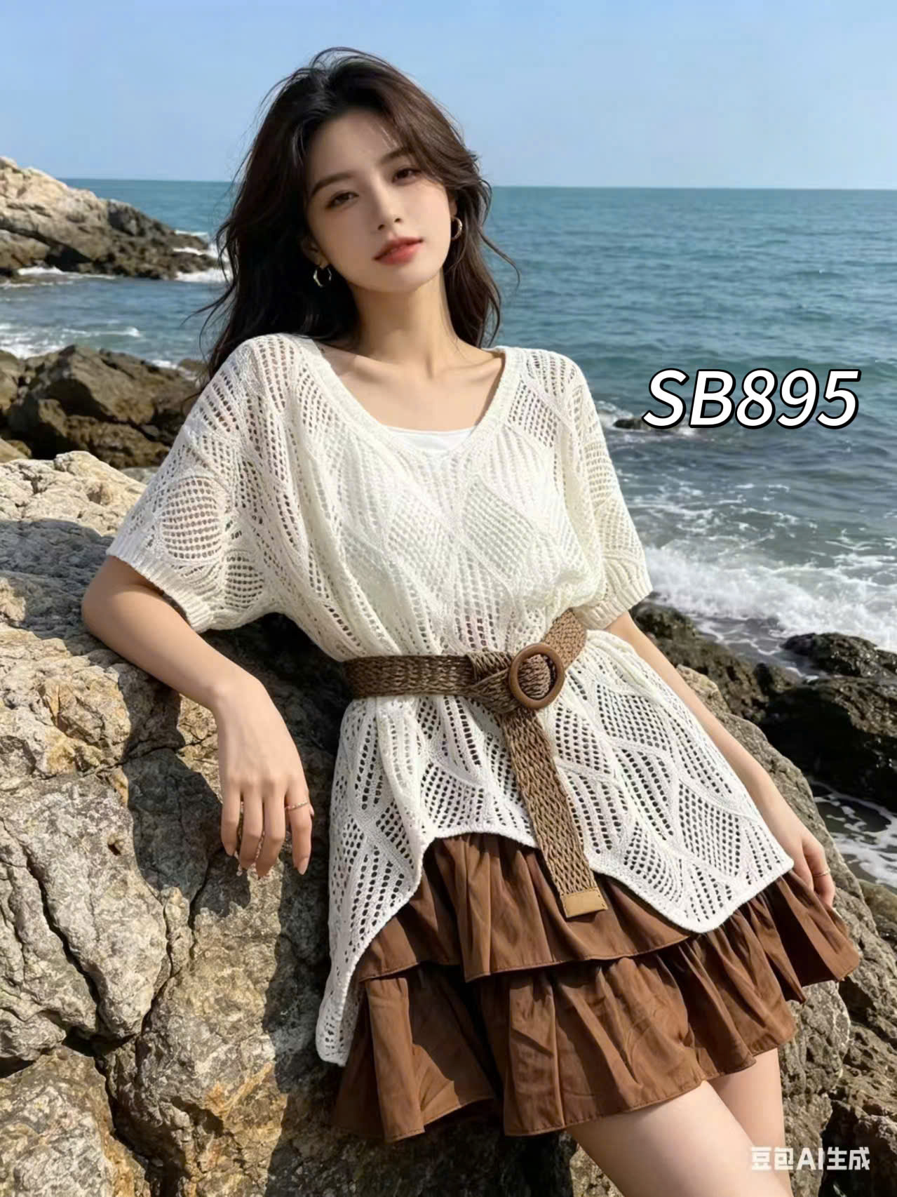 SB895 Sét chân váy tầng áo lưới