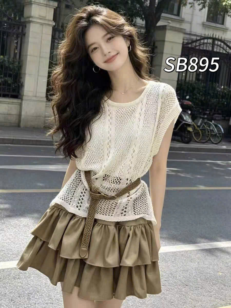 SB895 Sét chân váy tầng áo lưới
