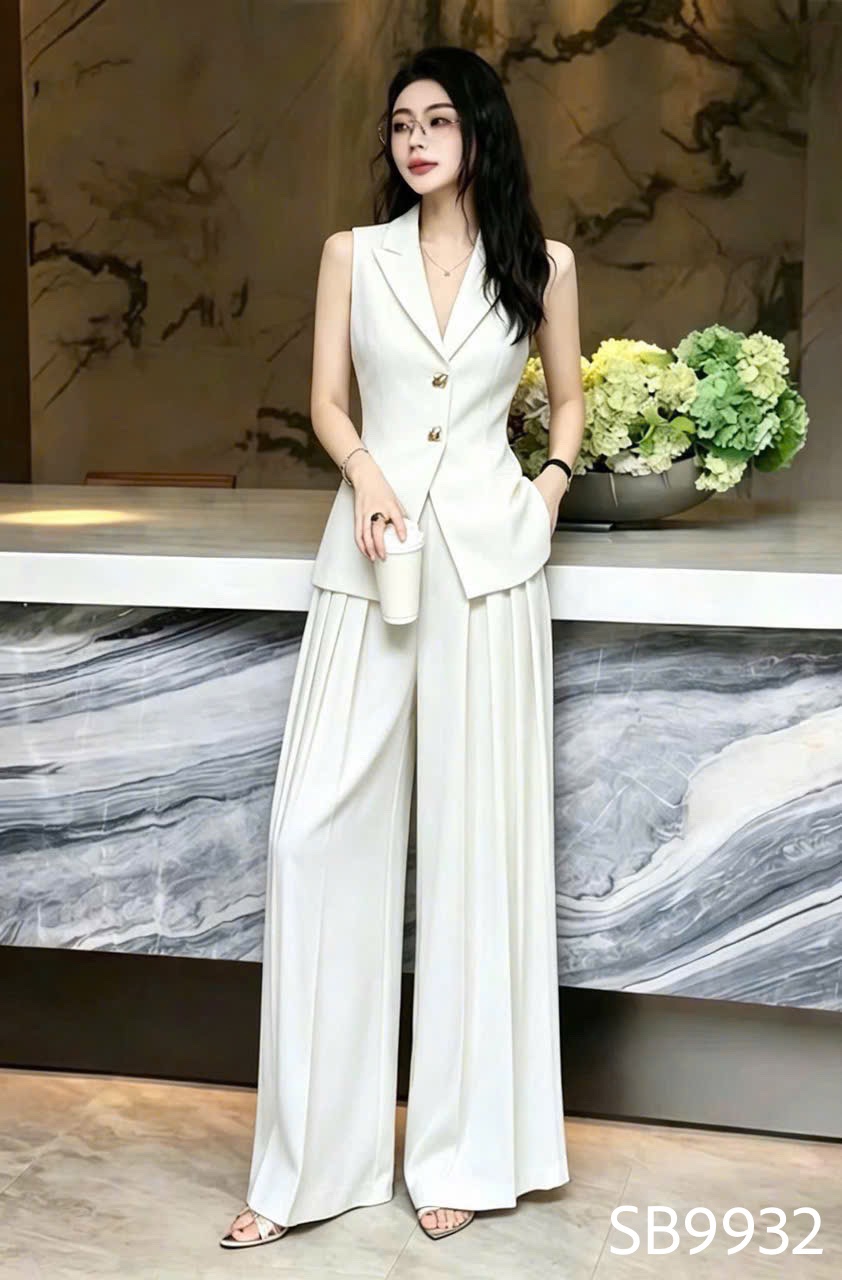 SB9932 Sét vest gile quần xuông 2 cúc vàng