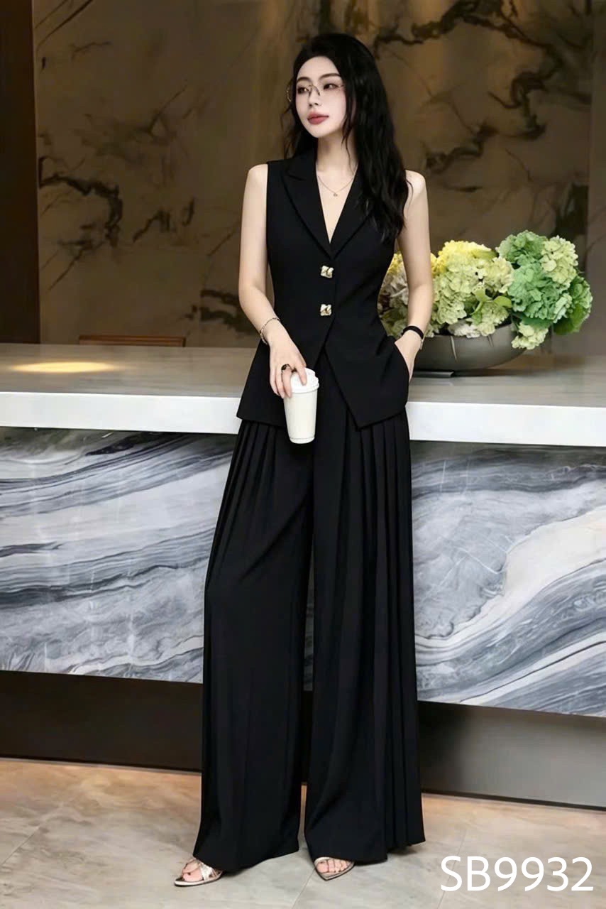 SB9932 Sét vest gile quần xuông 2 cúc vàng