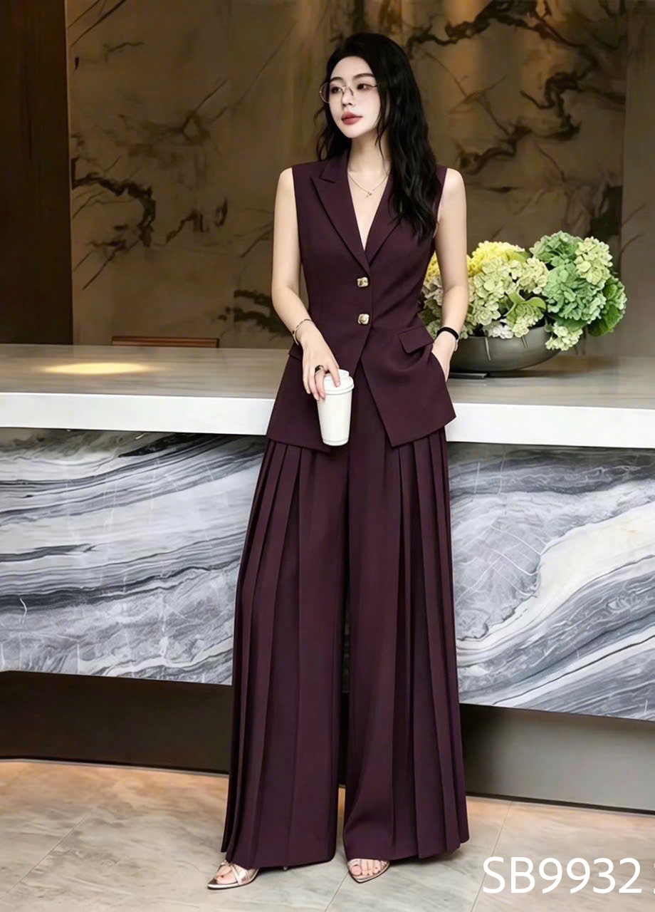 SB9932 Sét vest gile quần xuông 2 cúc vàng