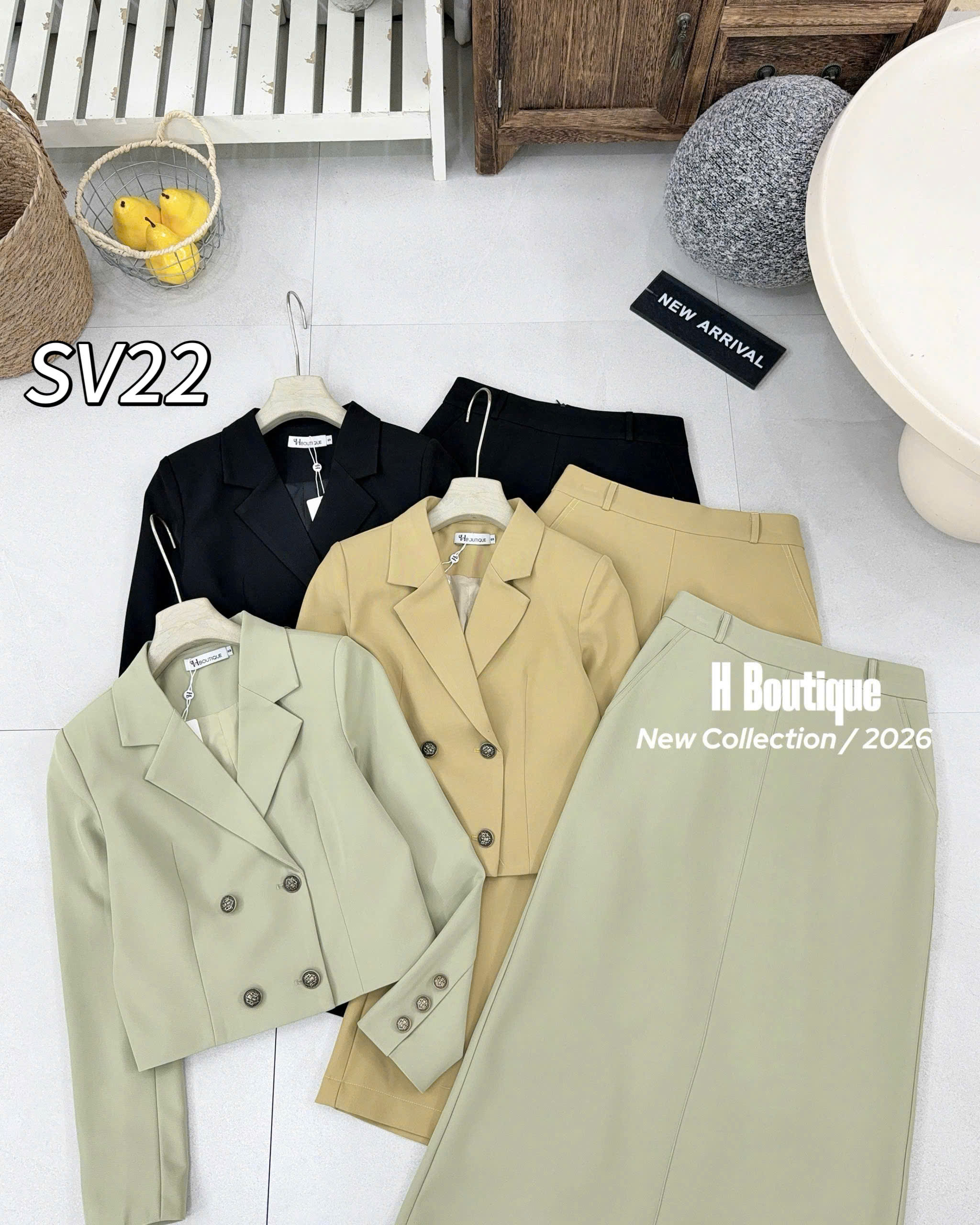 SV22 Sét vest áo cúc đồng cv xuông