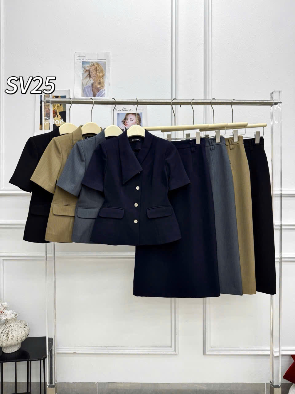 SV25 Sét vest cv xuông áo 2 nắp túi