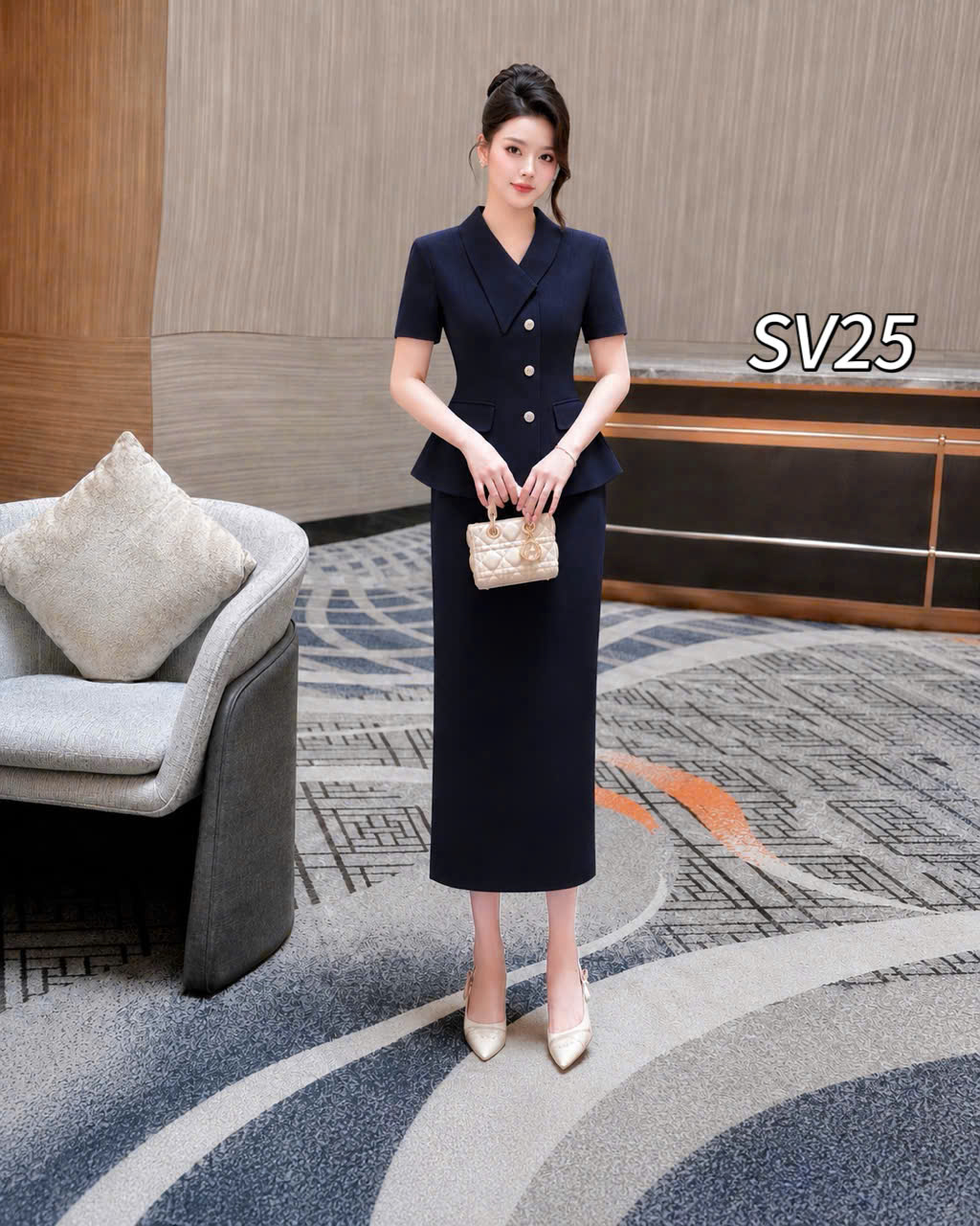 SV25 Sét vest cv xuông áo 2 nắp túi