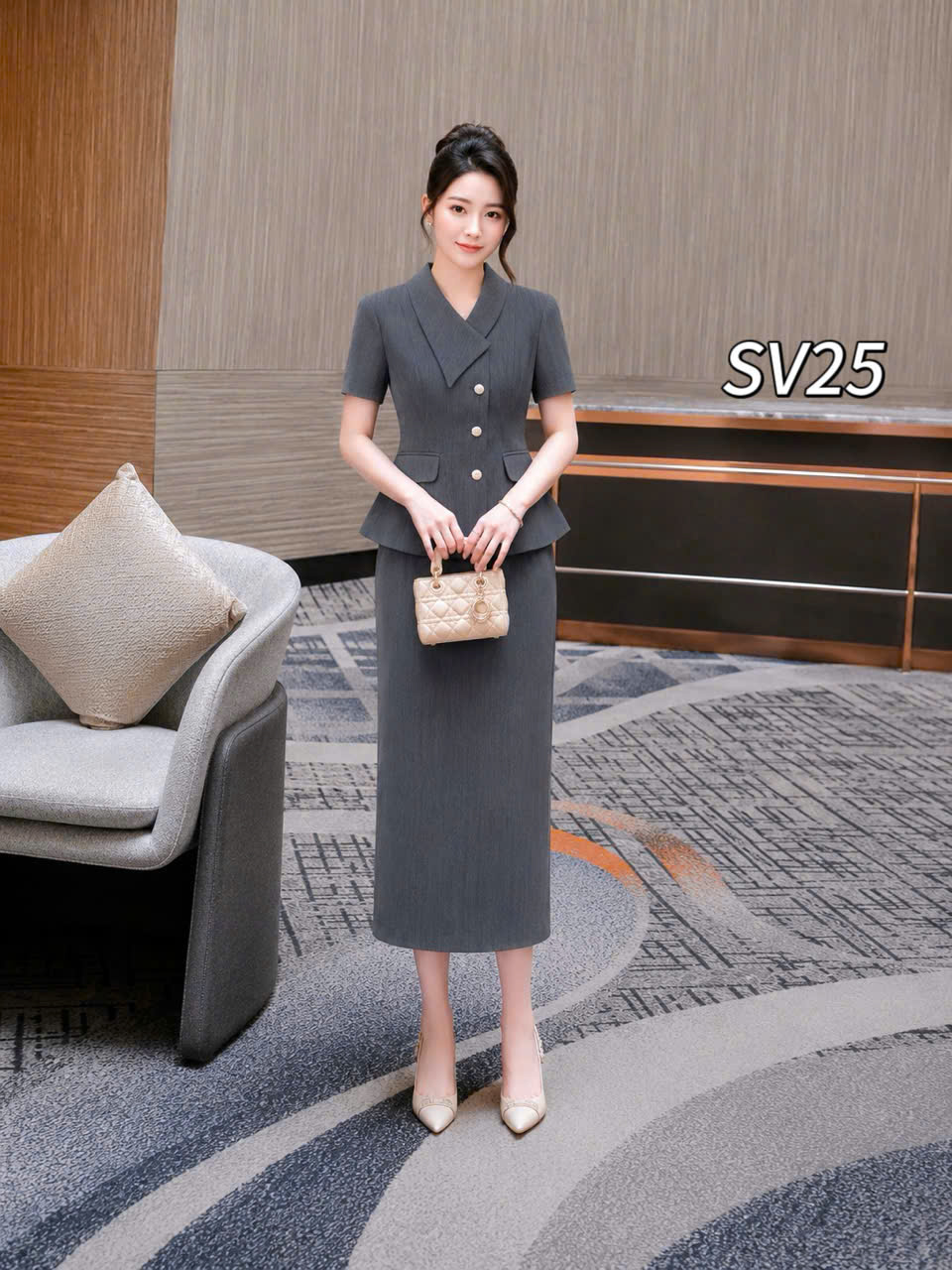 SV25 Sét vest cv xuông áo 2 nắp túi