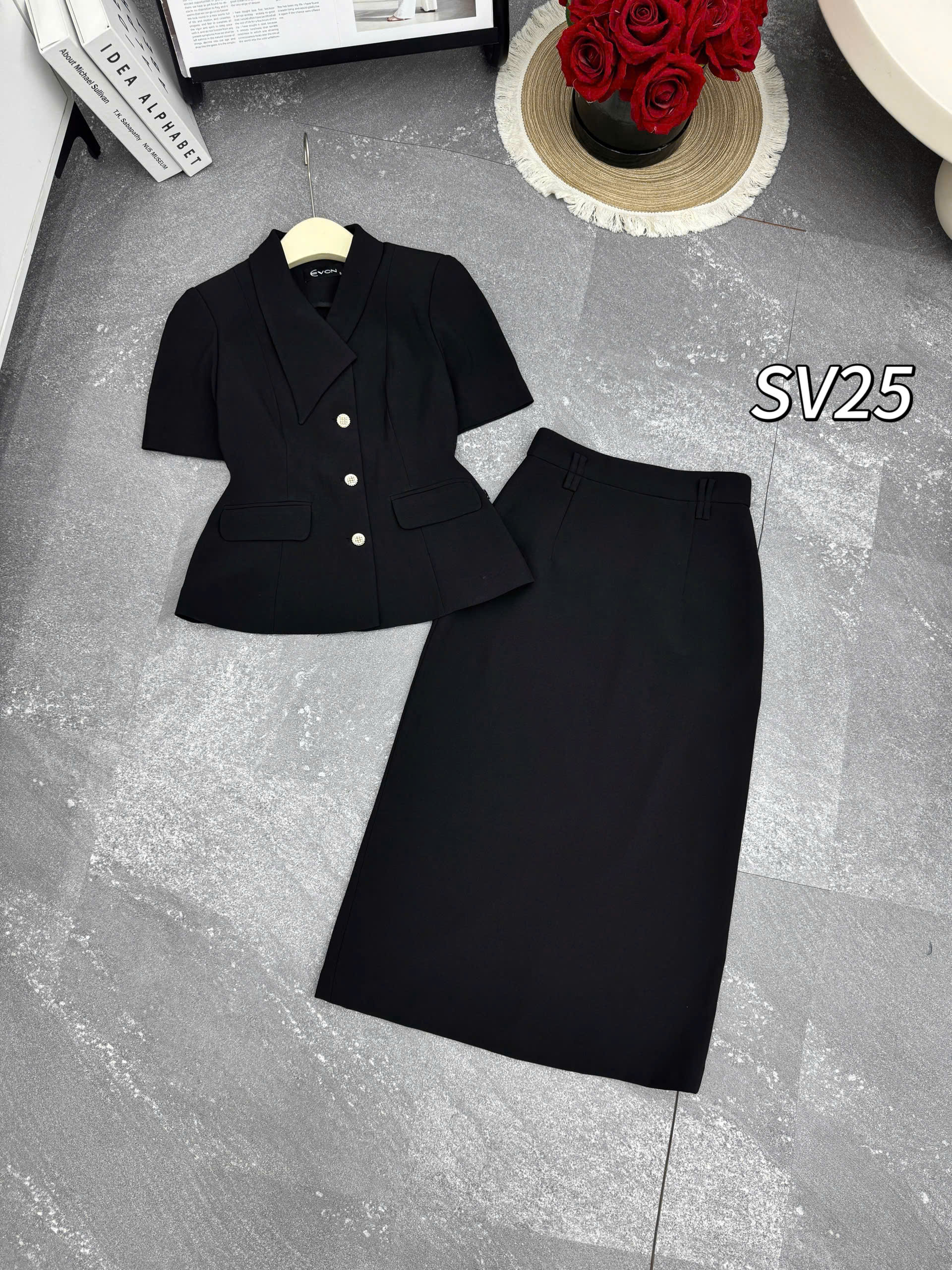 SV25 Sét vest cv xuông áo 2 nắp túi