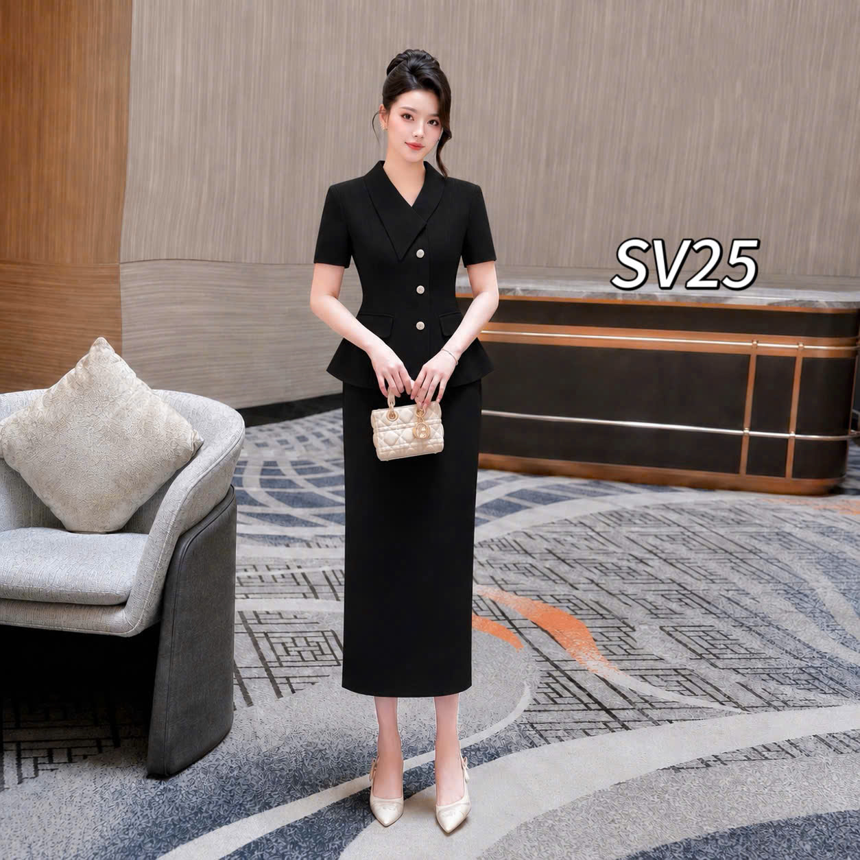 SV25 Sét vest cv xuông áo 2 nắp túi