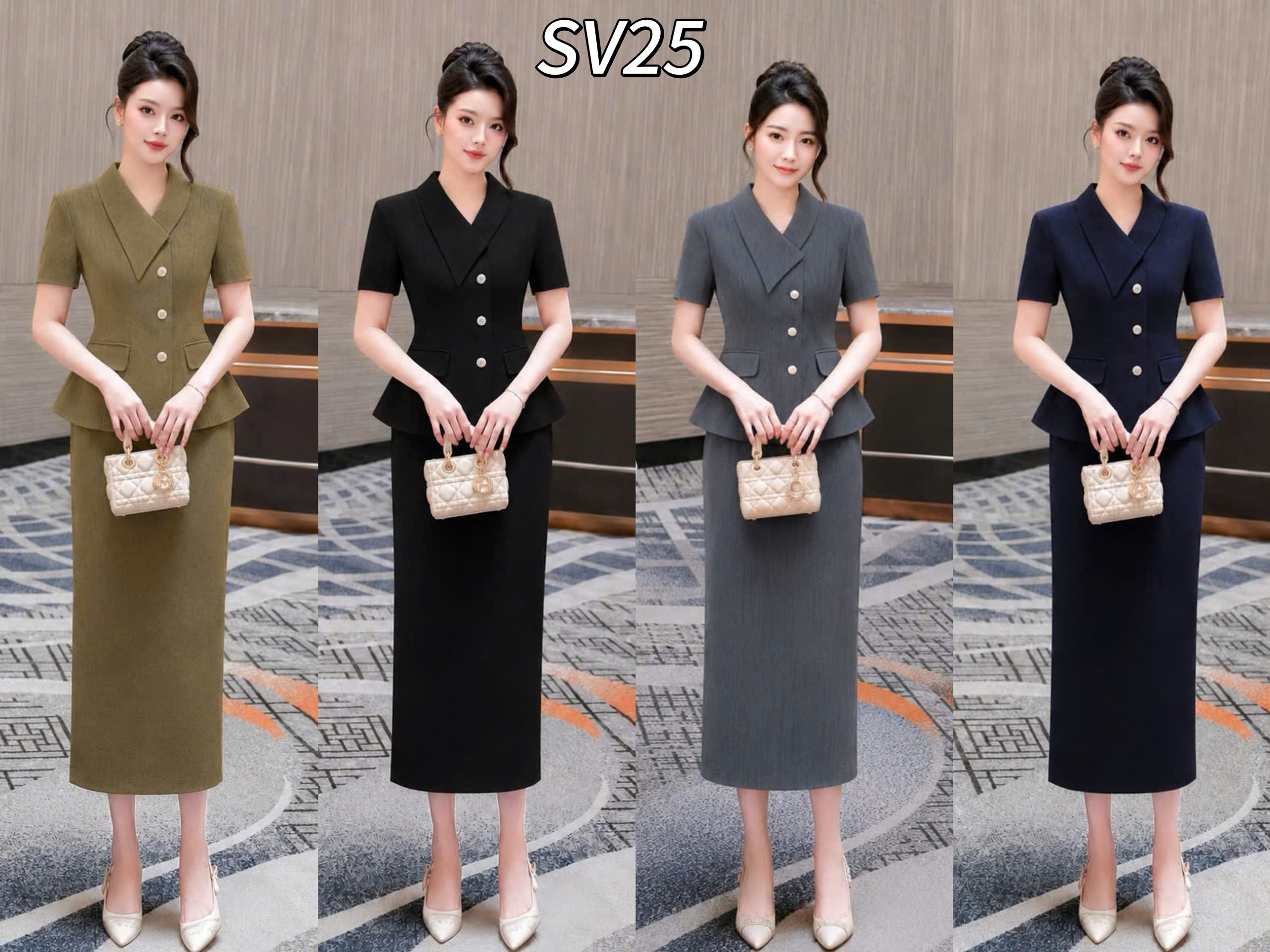 SV25 Sét vest cv xuông áo 2 nắp túi
