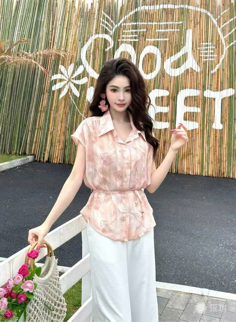 Set 2692 Áo sơ mi hoa quần xuông