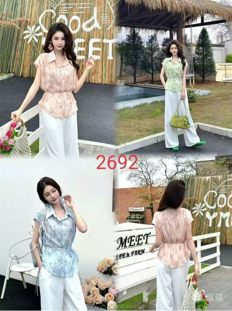 Set 2692 Áo sơ mi hoa quần xuông