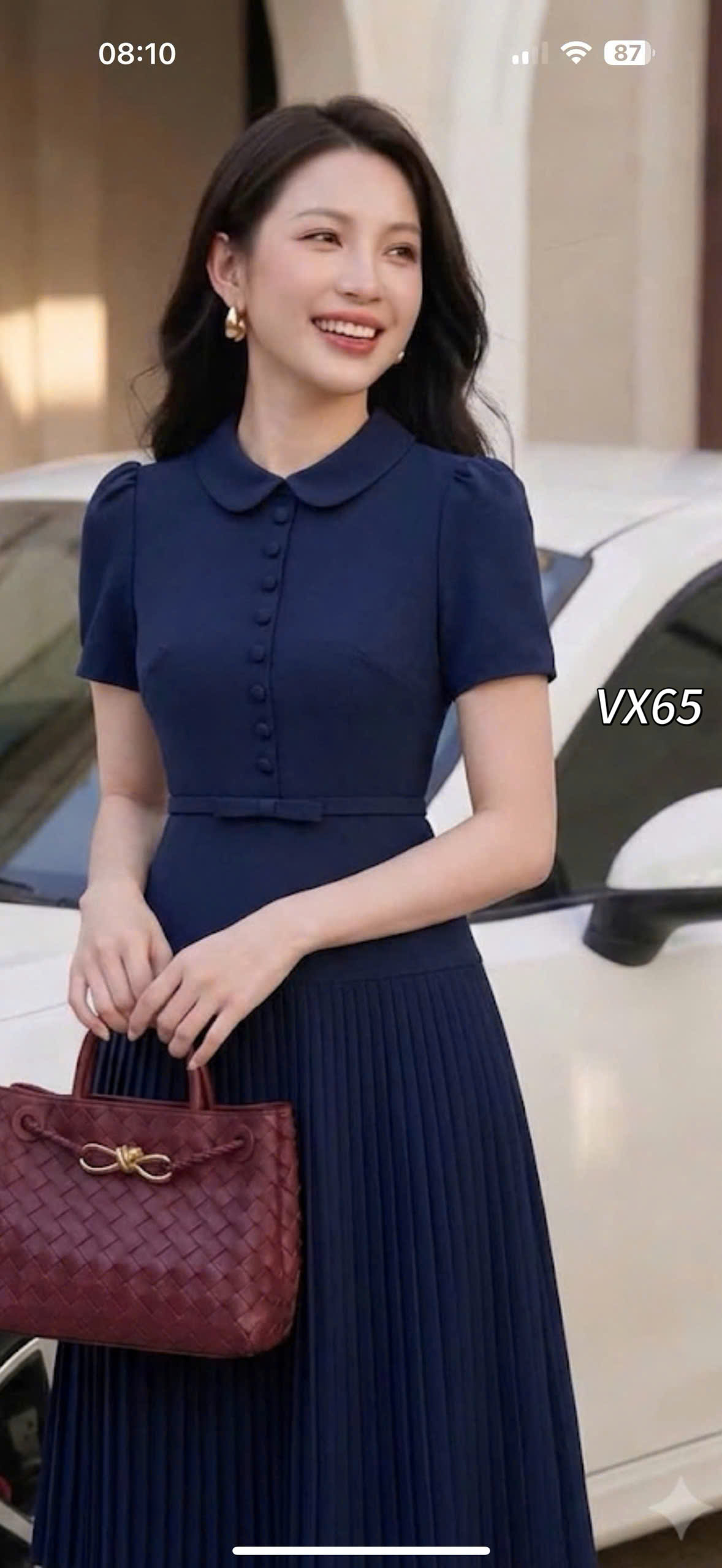 VX65 Váy liền dập ly cổ sen
