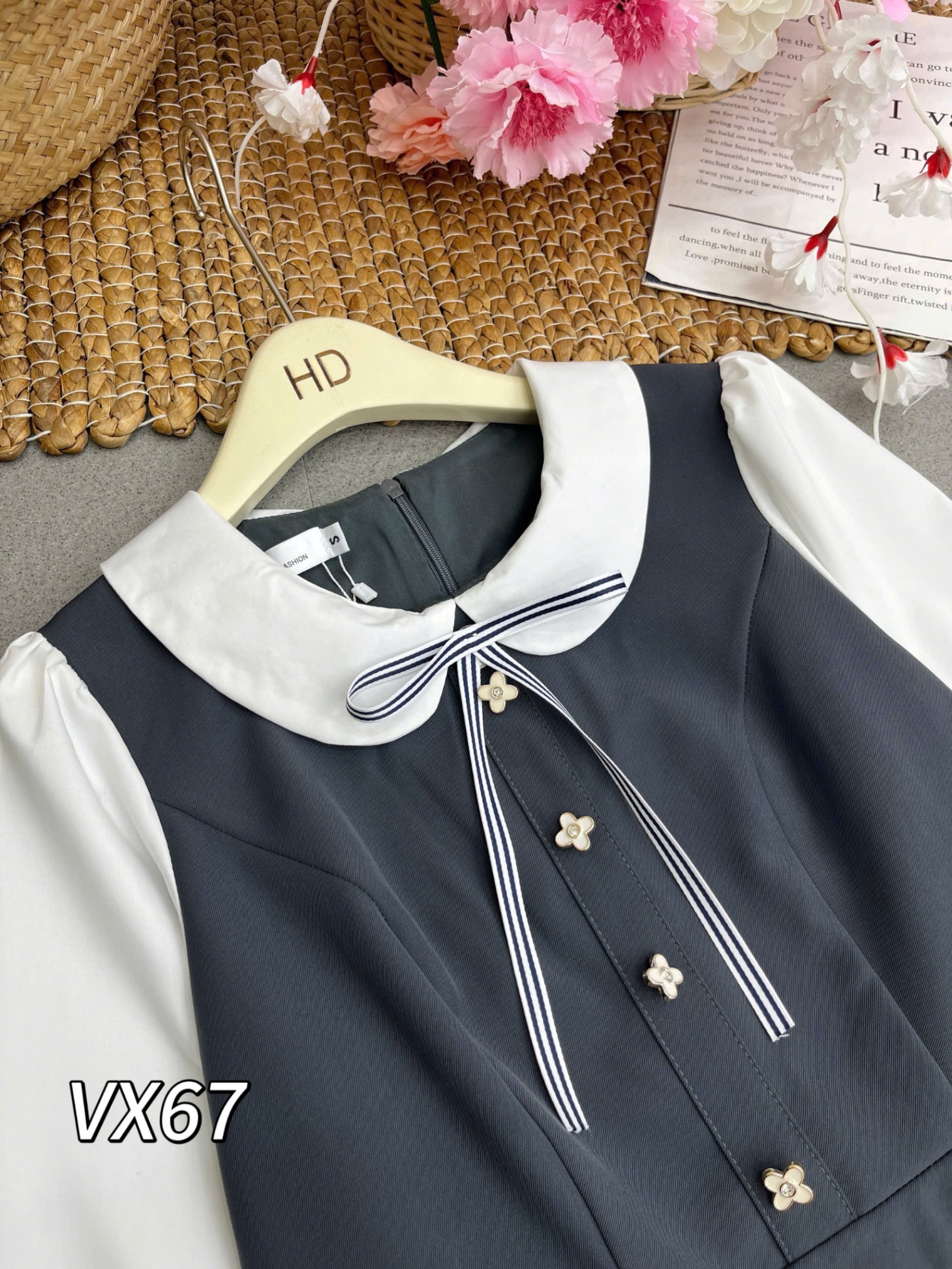VX67 Váy xòe xếp li phối nơ