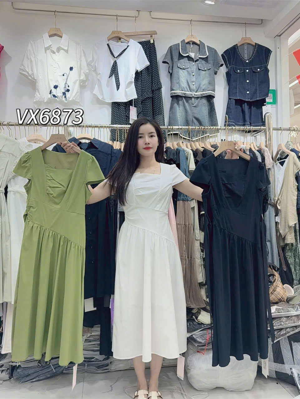 VX6873 váy liền cổ vuông