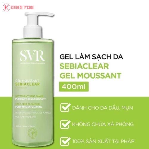 Gel rửa mặt SVR Sebiaclear Gel Moussant cho da dầu nhạy cảm (Xanh lá)