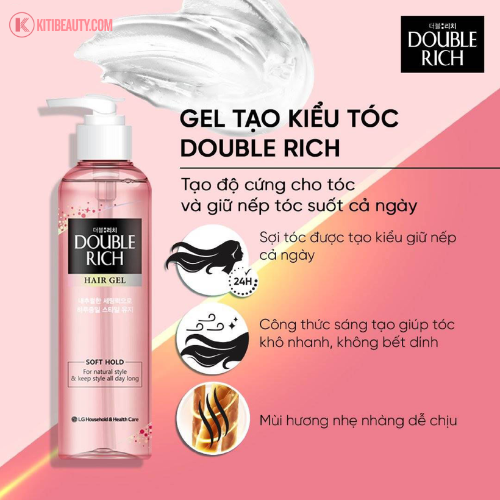 Gel Tạo Kiểu Tóc Double Rich Soft Giữ Nếp Tự Nhiên 250ml + KM dây sữa tắm himalaya cool (10goi)