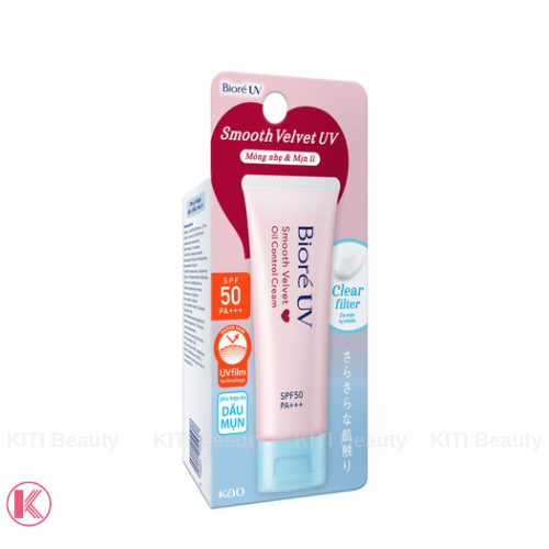 Kem Chống Nắng Màng Nhung Kiểm Soát Bóng Nhờn Biore UV Smooth Velvet Oil Control Cream SPF50+ PA++++ 30g