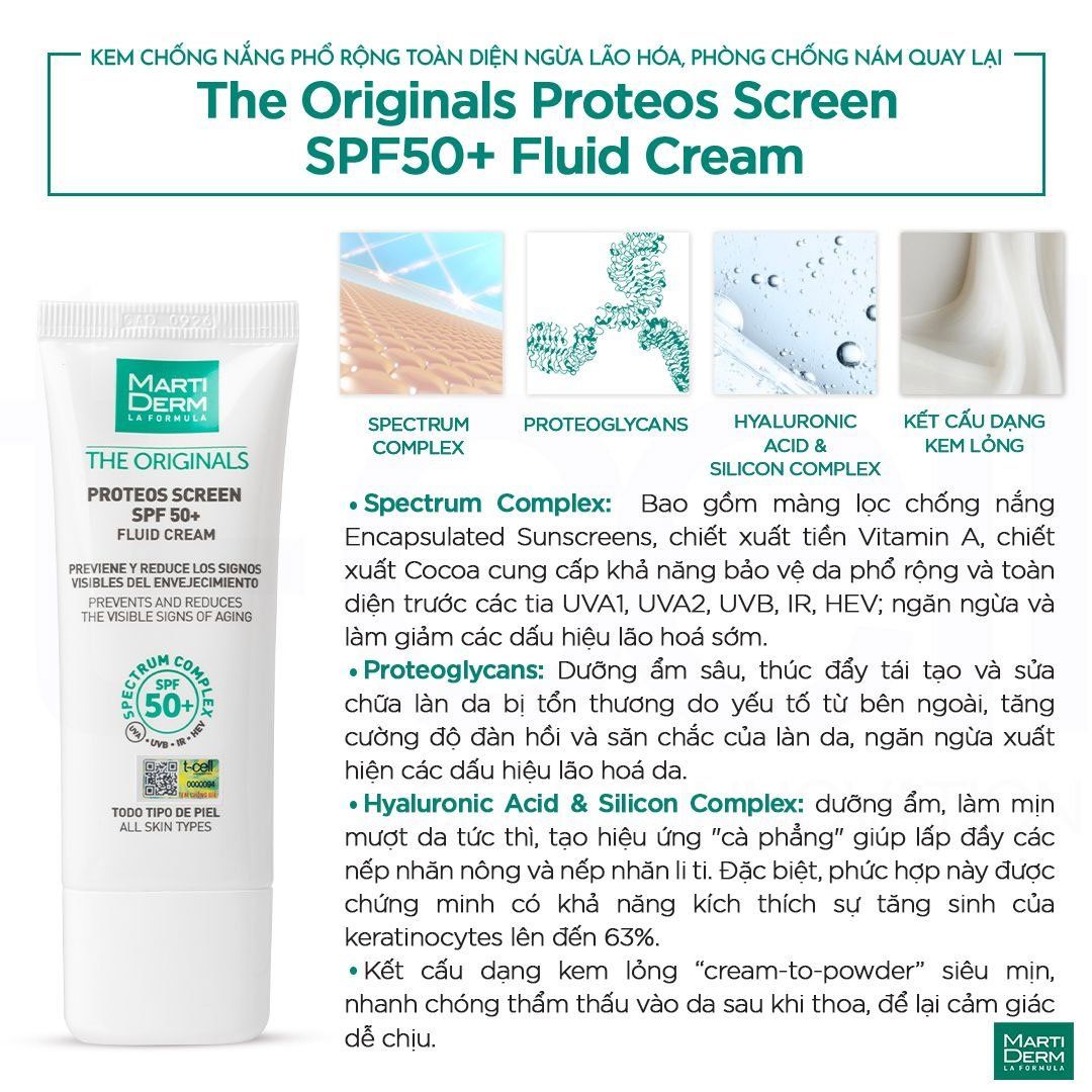 Kem Chống Nắng MartiDerm The Originals Proteos Screen SPF50+ Fluid Cream 40ml Chính Hãng