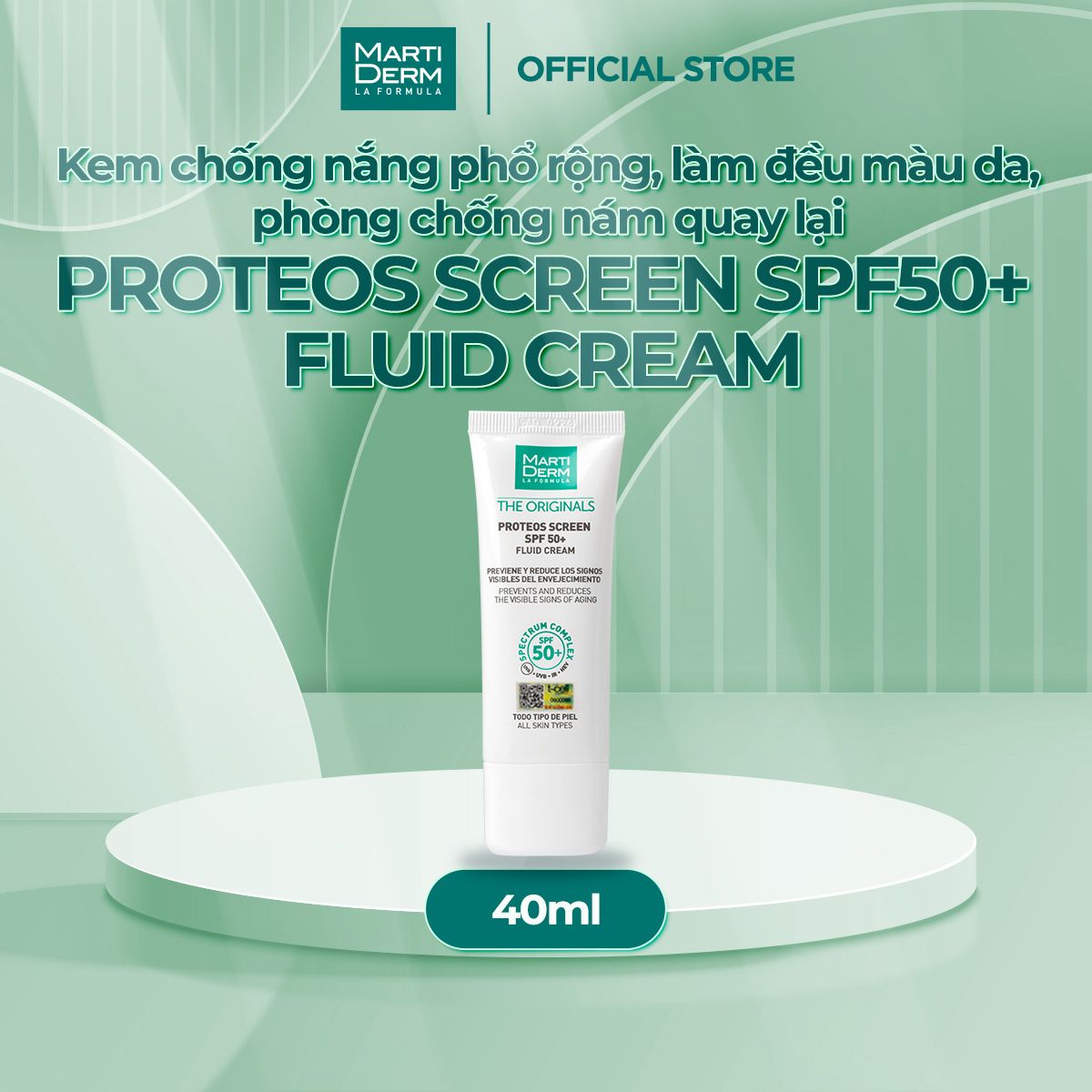 Kem Chống Nắng MartiDerm The Originals Proteos Screen SPF50+ Fluid Cream 40ml Chính Hãng